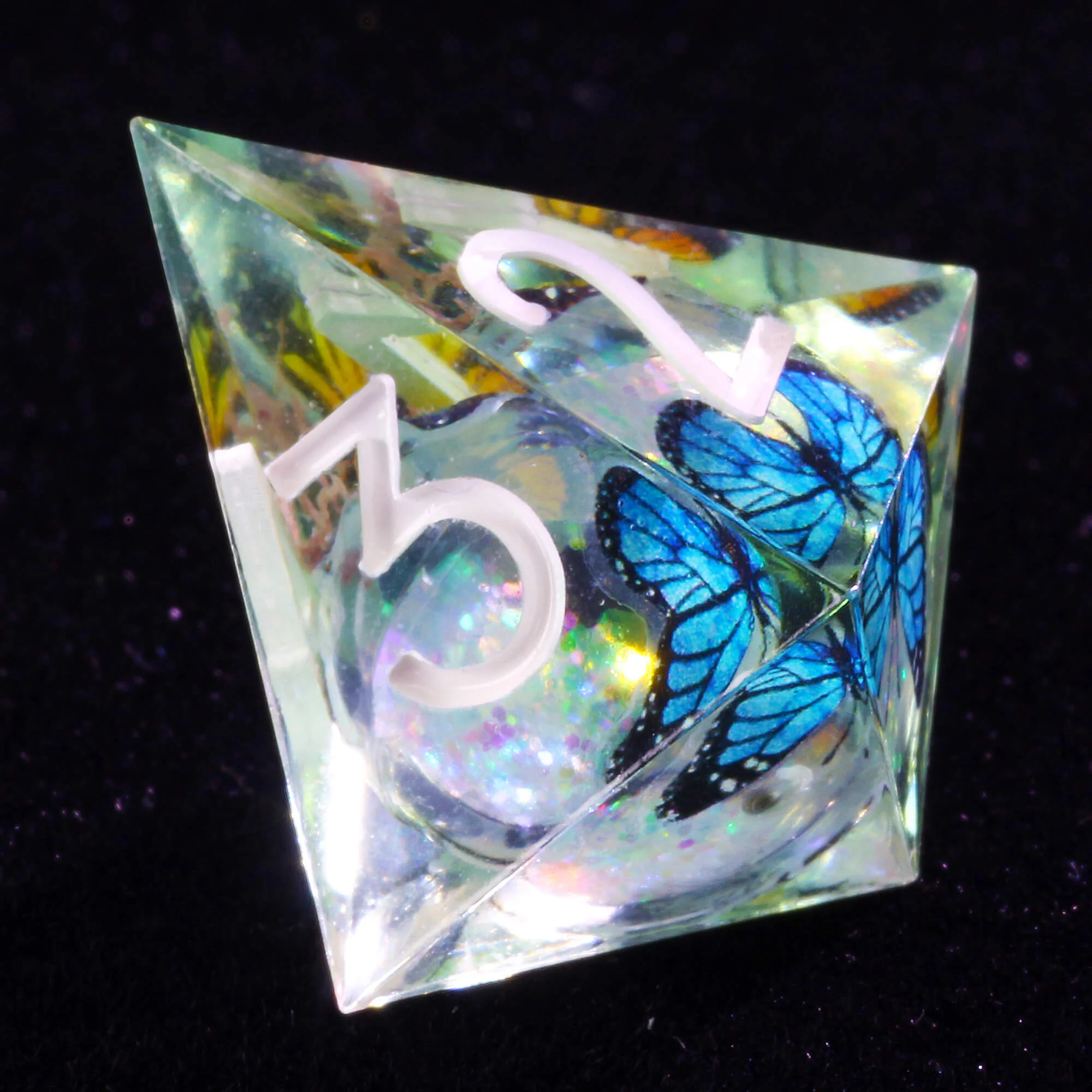 7 Polyhedral Resin Liquid Core DD Dice Set Butterfly - Image 4