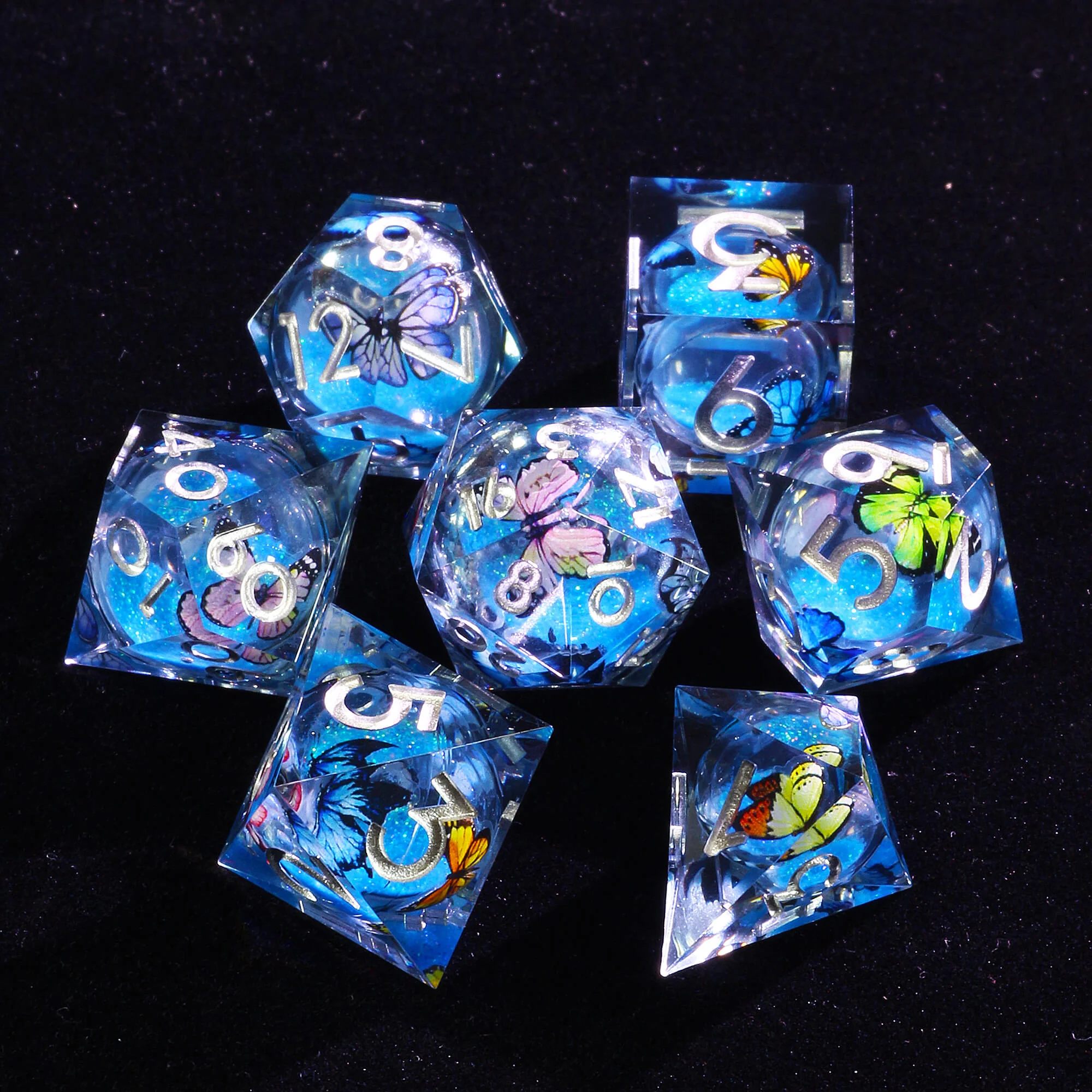 7 Polyhedral Resin Liquid Core DD Set of Dice Butterfly - Image 2