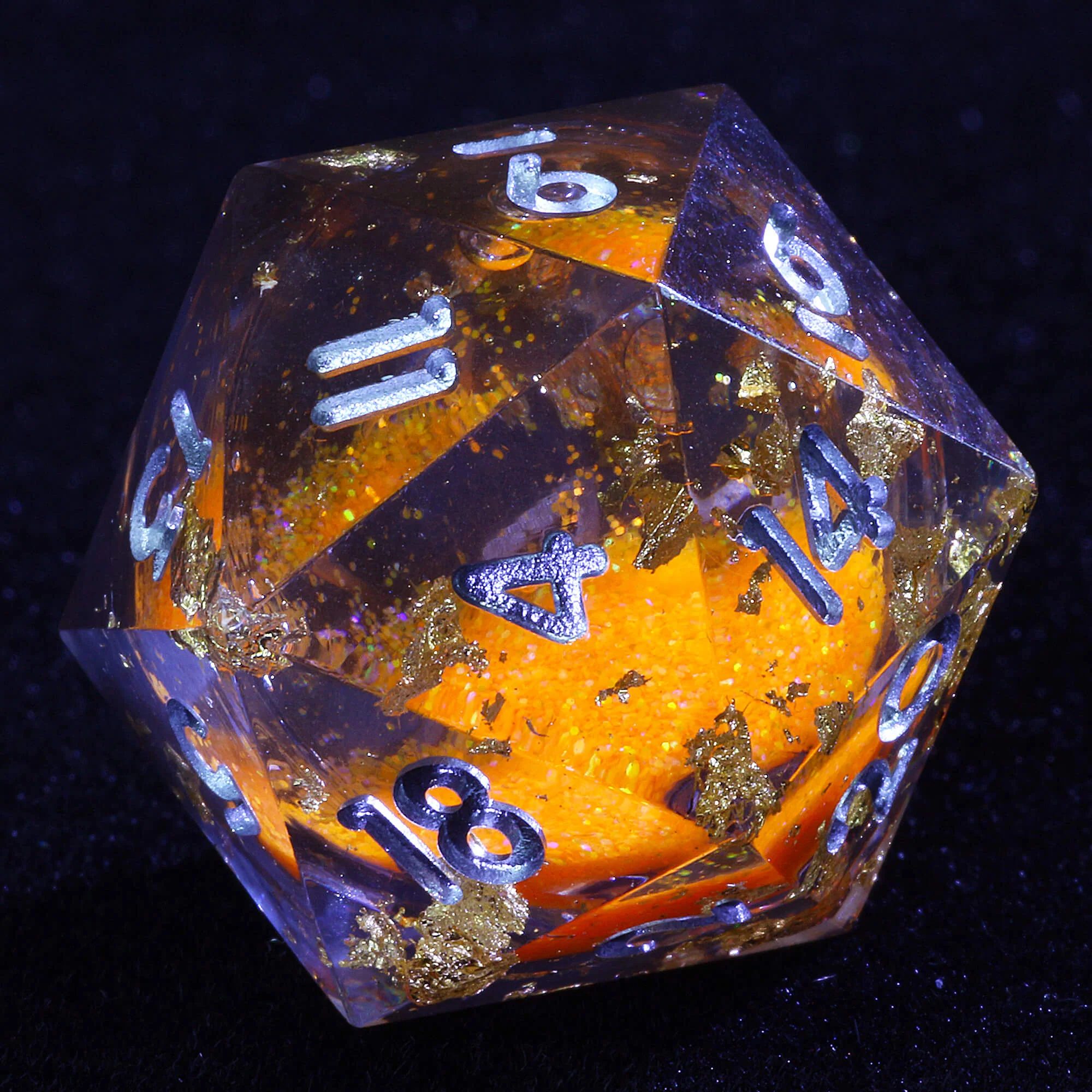 7 Polyhedral Resin Liquid Core Dice Set DD Gold Paper Orange