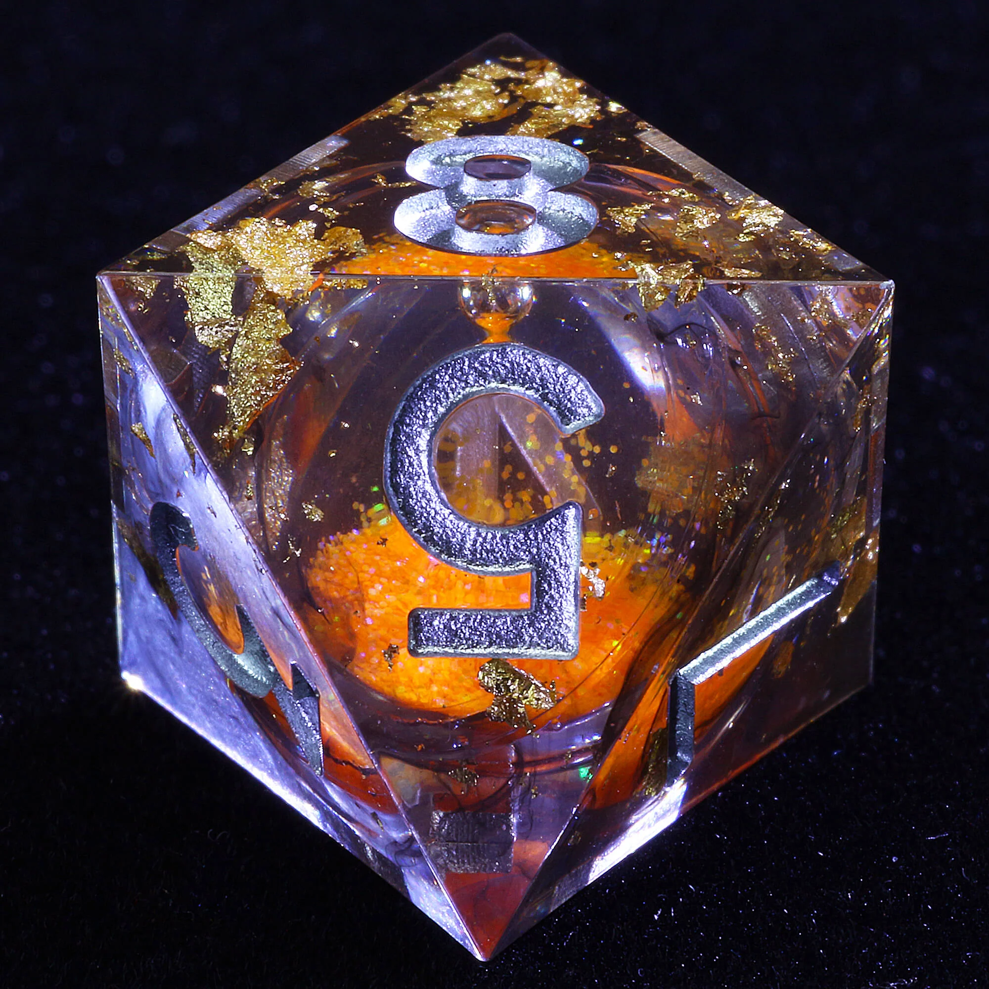 7 Polyhedral Resin Liquid Core Dice Set DD Gold Paper Orange - Image 5
