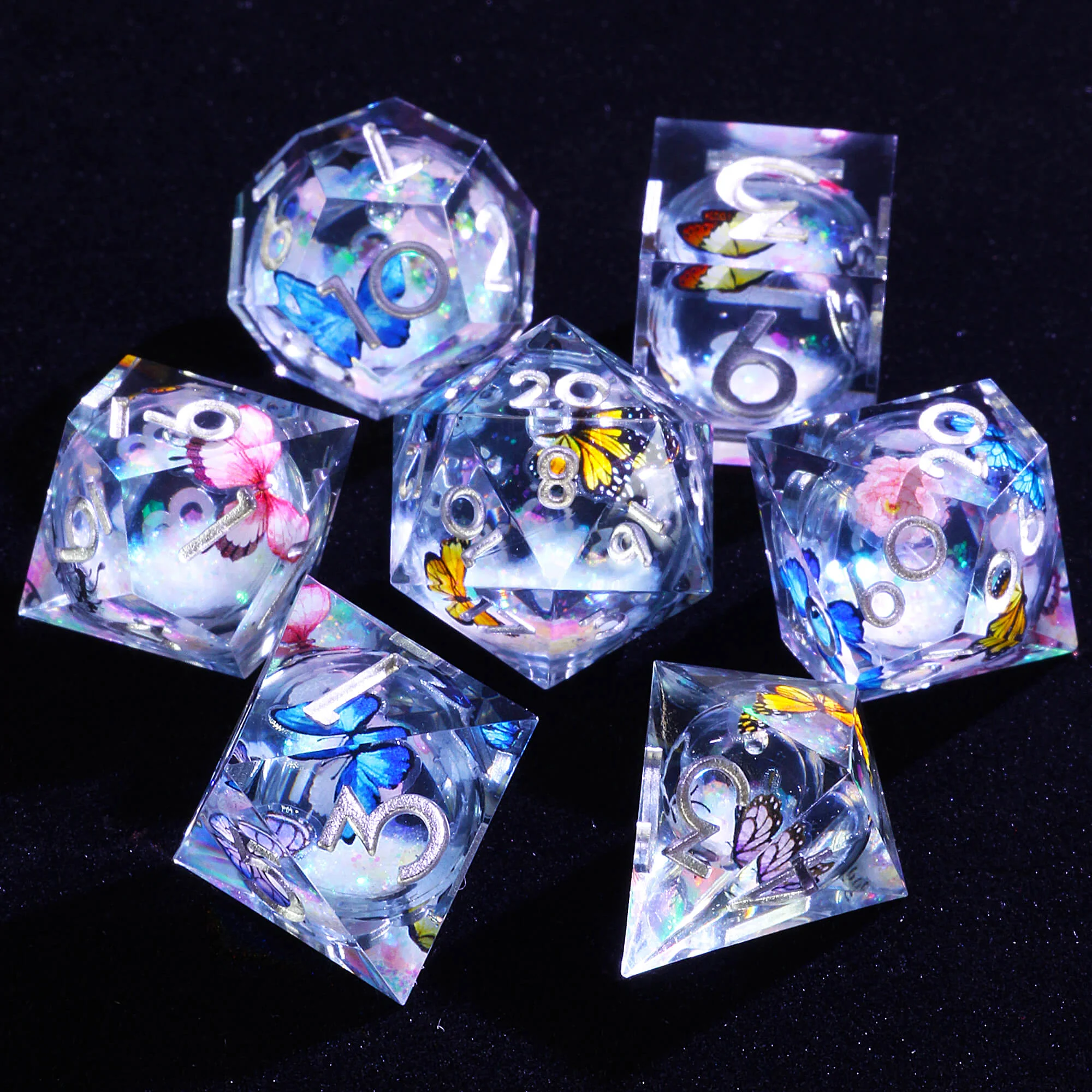 7 Polyhedral Resin Liquid Core Die Dice Set DnD Butterfly
