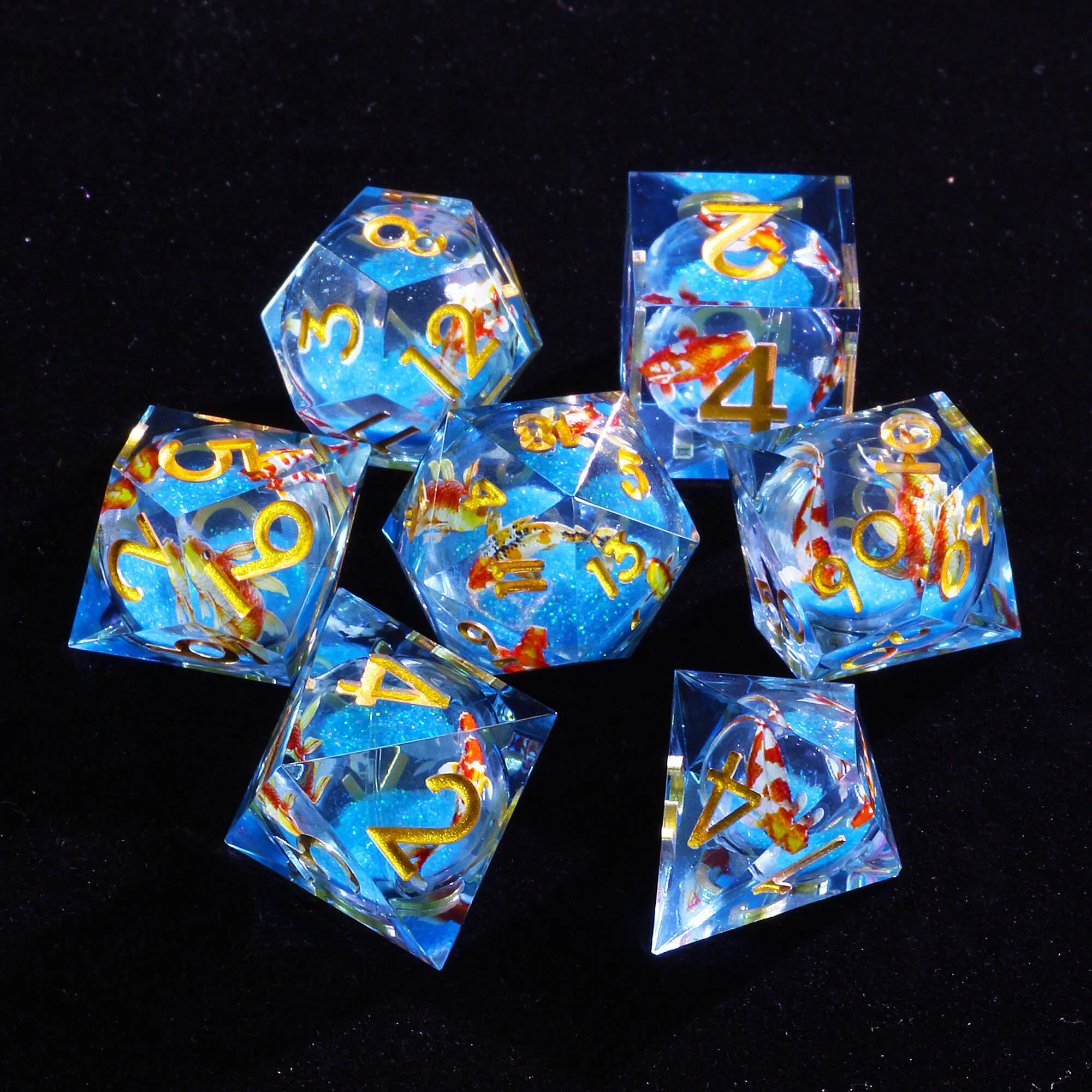 7 Polyhedral Resin Liquid Core Die Dice Set D&D Fish - Image 2