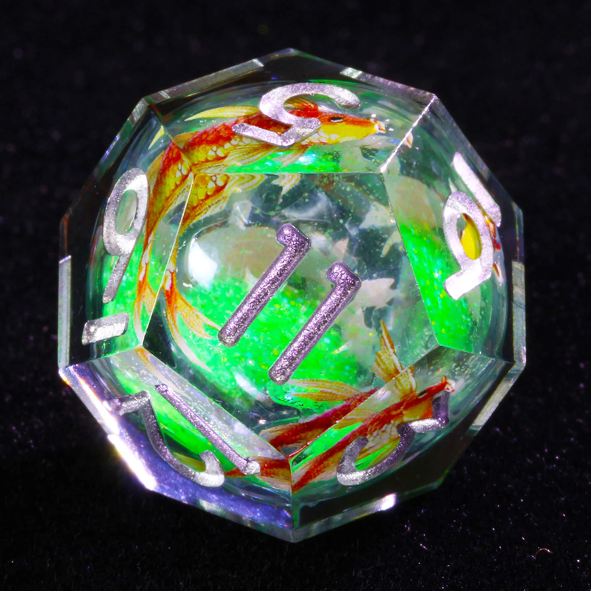 7 Polyhedral Resin Liquid Core Set of Dice DD Fish - Image 3