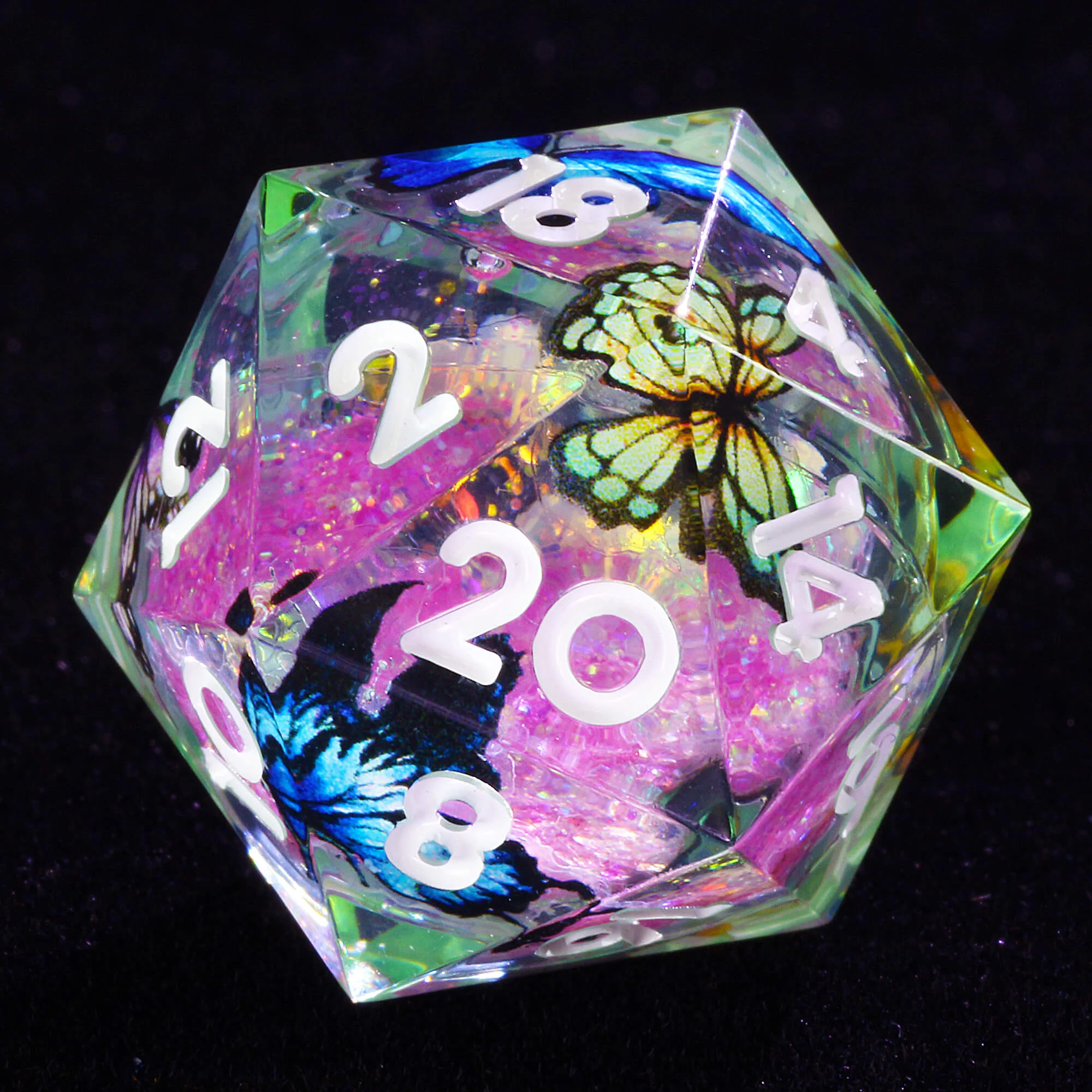 7 Polyhedral Resin Liquid Core Set of Dice D&D Butterfly