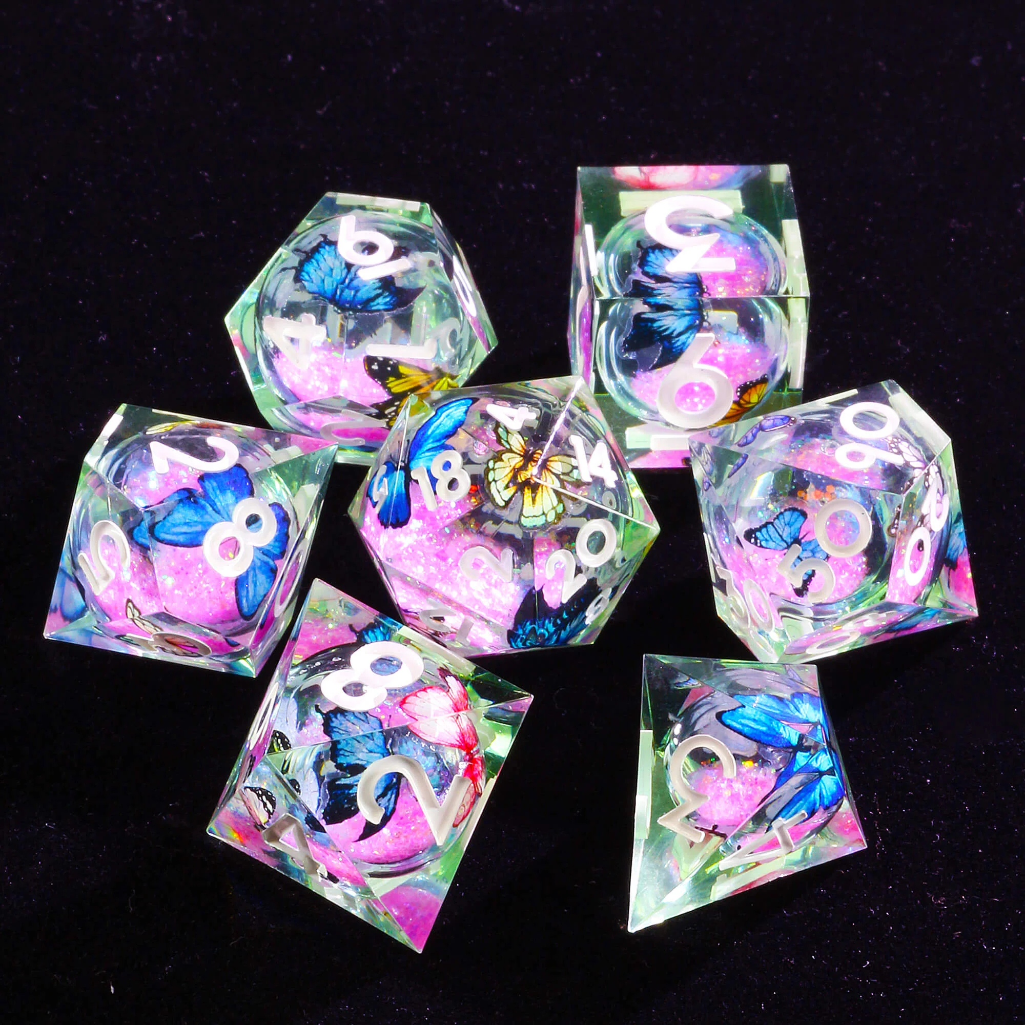 7 Polyhedral Resin Liquid Core Set of Dice D&D Butterfly - Image 2