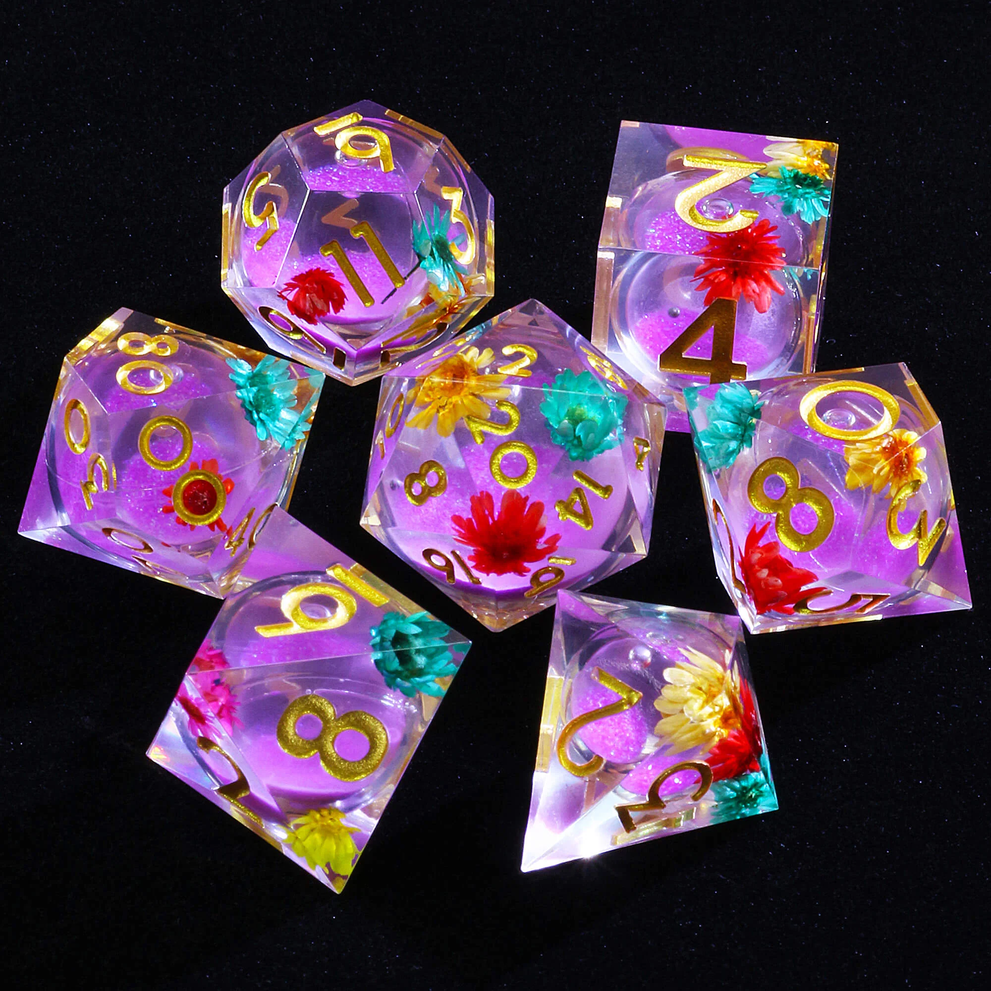 7 Polyhedral Resin Purple Liquid Core Set of Dice D and D Purple - Image 2