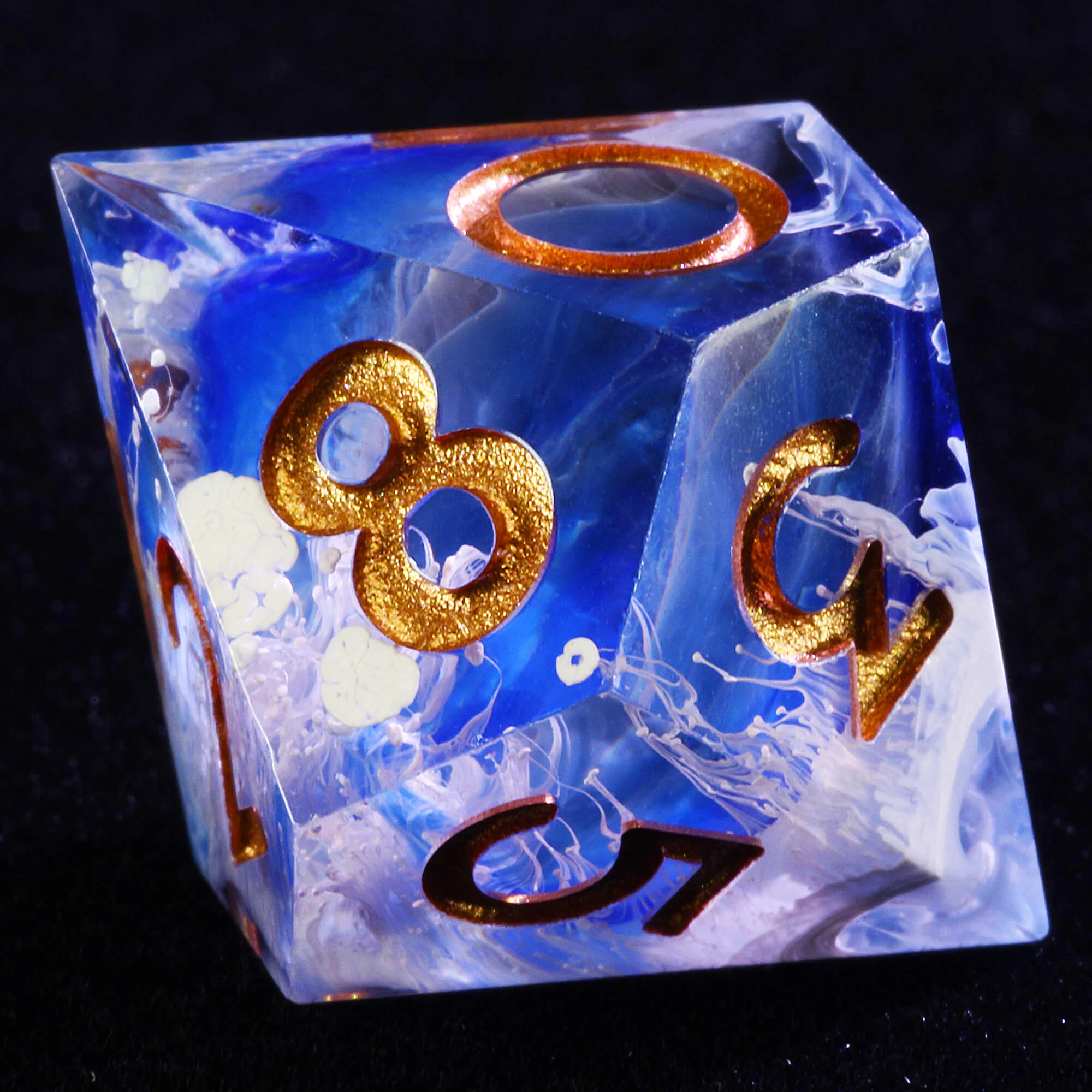 7 Polyhedral Resin Set of Dice DnD Wave Blue - Image 6
