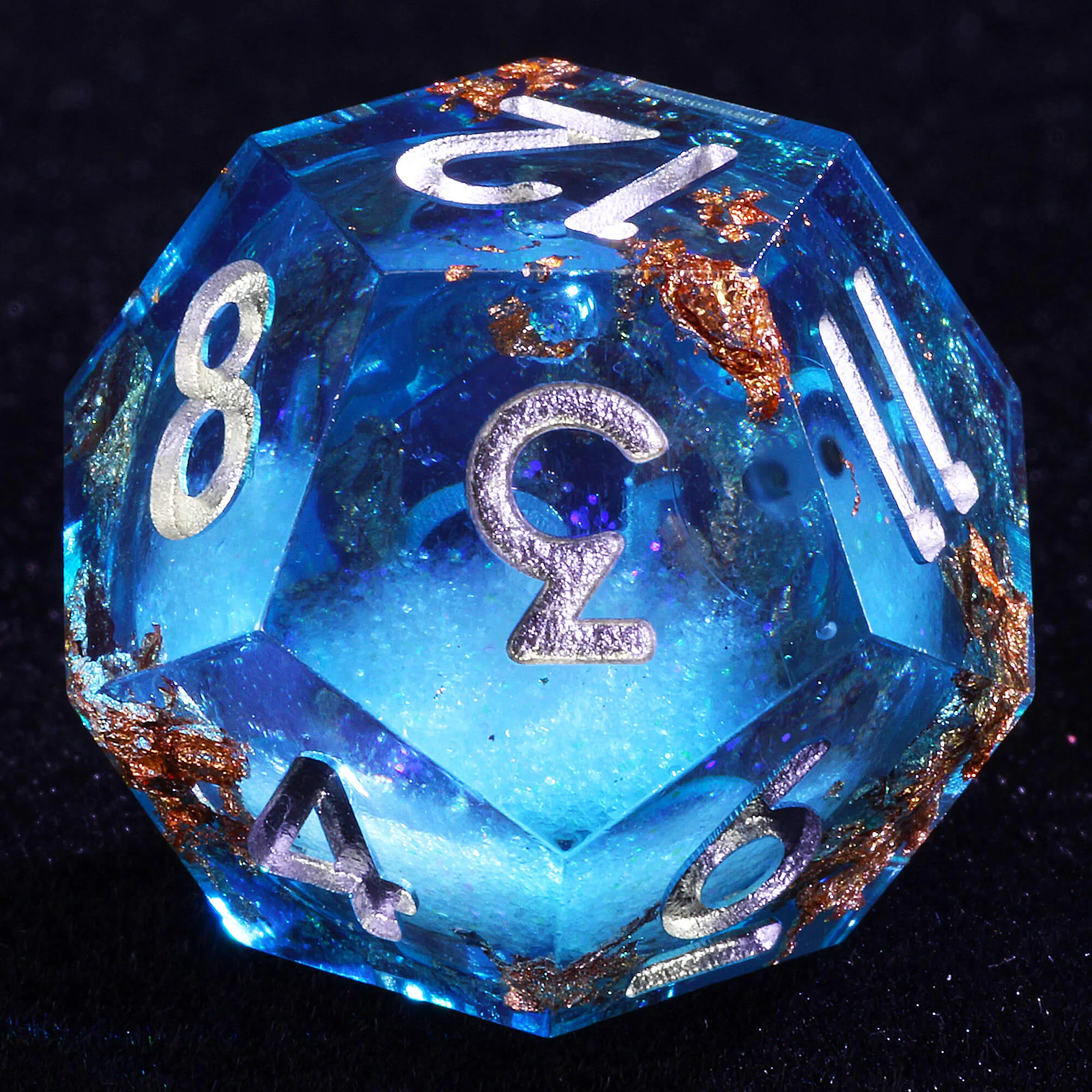 7 Polyhedral Resin White Liquid Core DD Set Dice Blue - Image 7