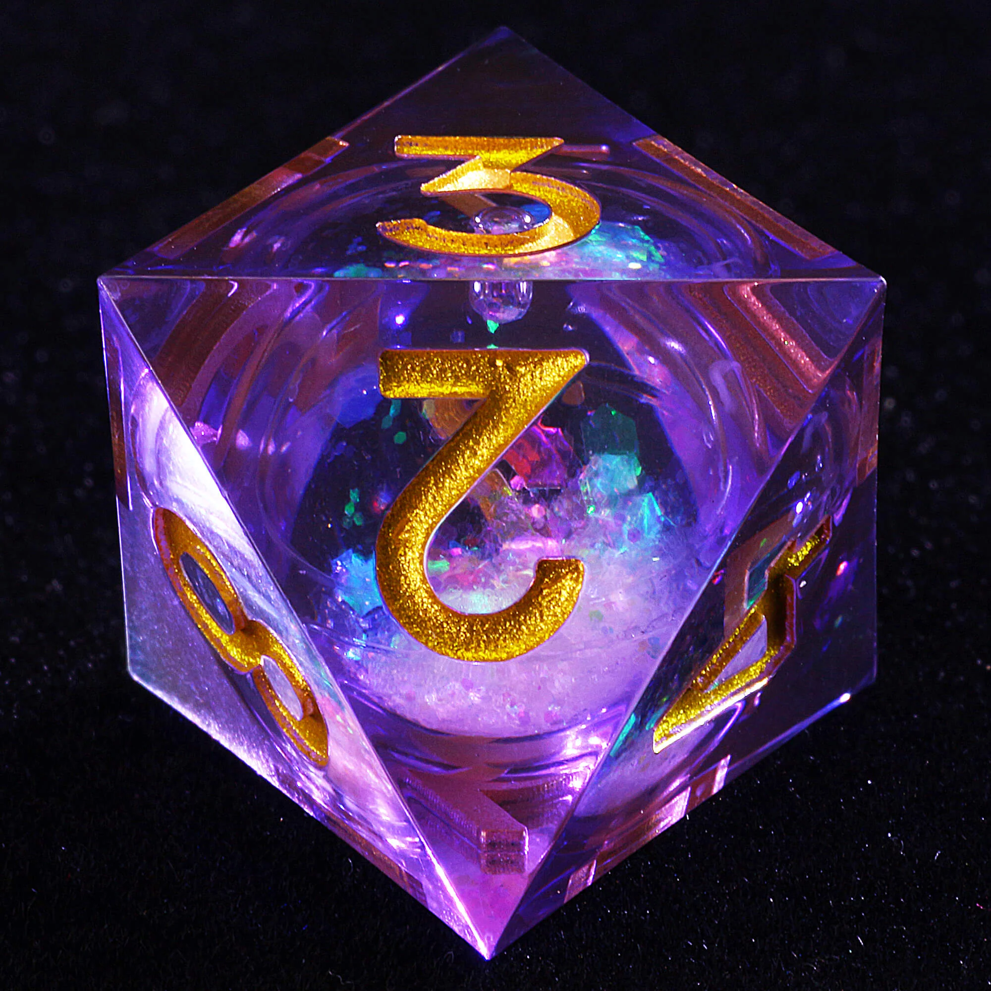 7 Polyhedral Resin White Liquid Core Set Dice D and D Purple - Image 5