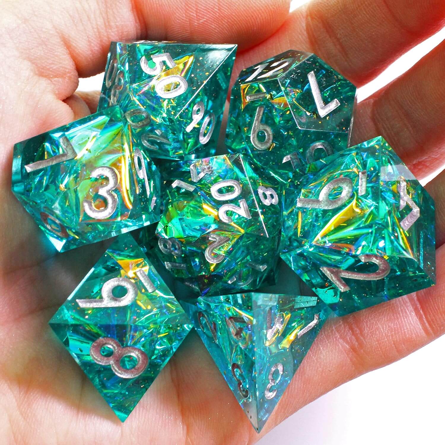 7 Resin Sharp Edged Polyhedral D&D Awesome Dice Set - Blessed Beacon - Image 3