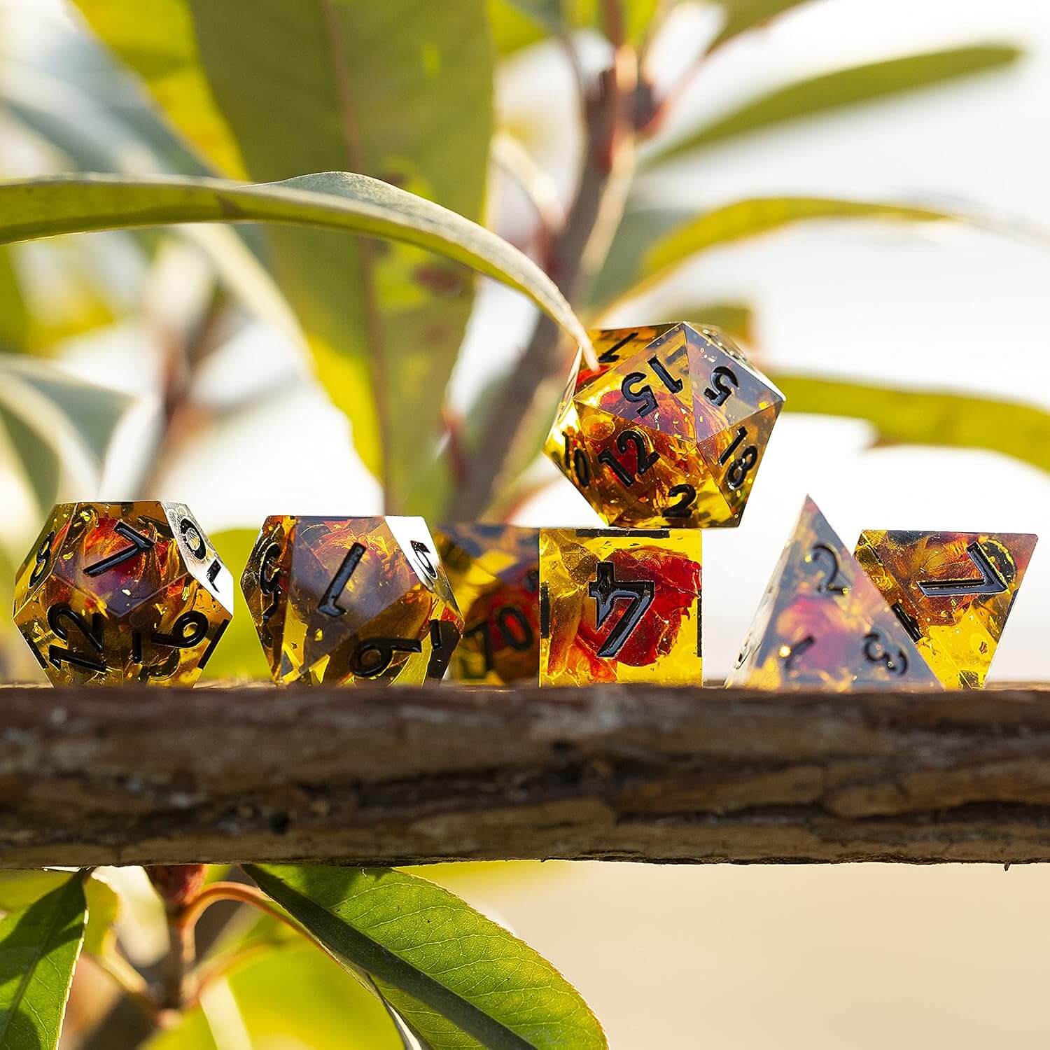 7 Resin Sharp Edged Polyhedral D&D Awesome Dice Set - Blooming Poison - Image 2