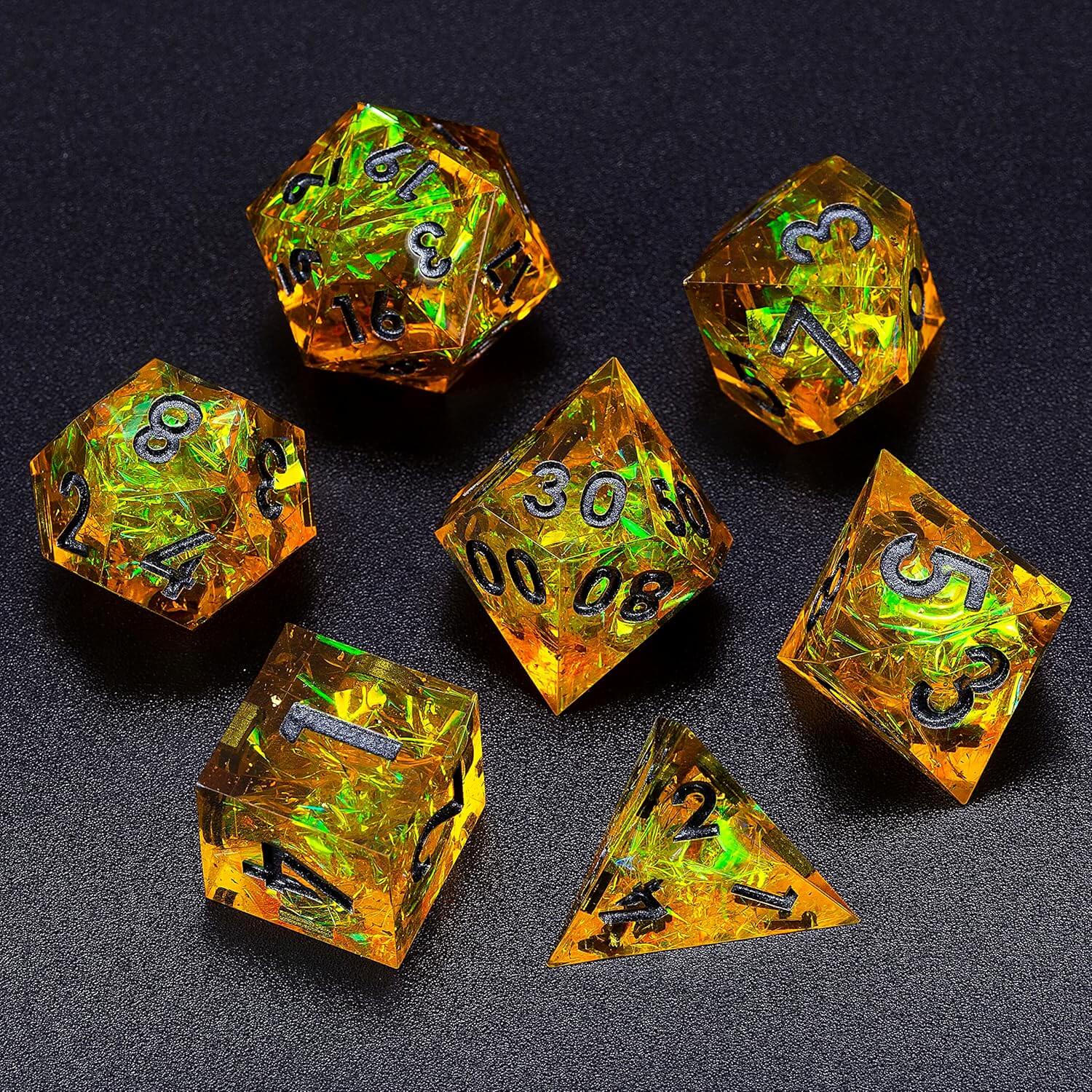 7 Resin Sharp Edged Polyhedral D&D Awesome Dice Set - Gold Guardians - Image 5