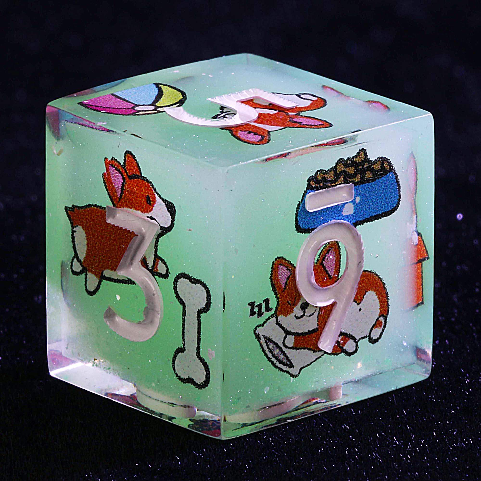 Luminous 9 Polyhedral D&D Sets of Dice Corgi Carnival - Image 3