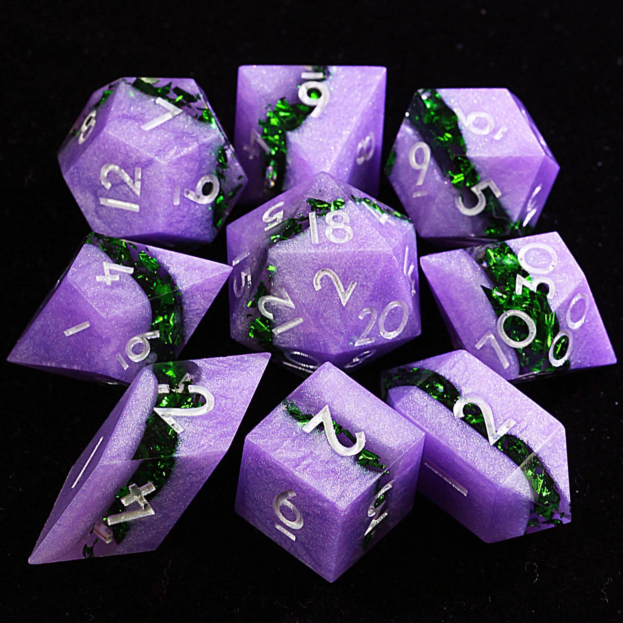 9 Polyhedral Resin DD Set of Dice Amethyst Stratum Foil