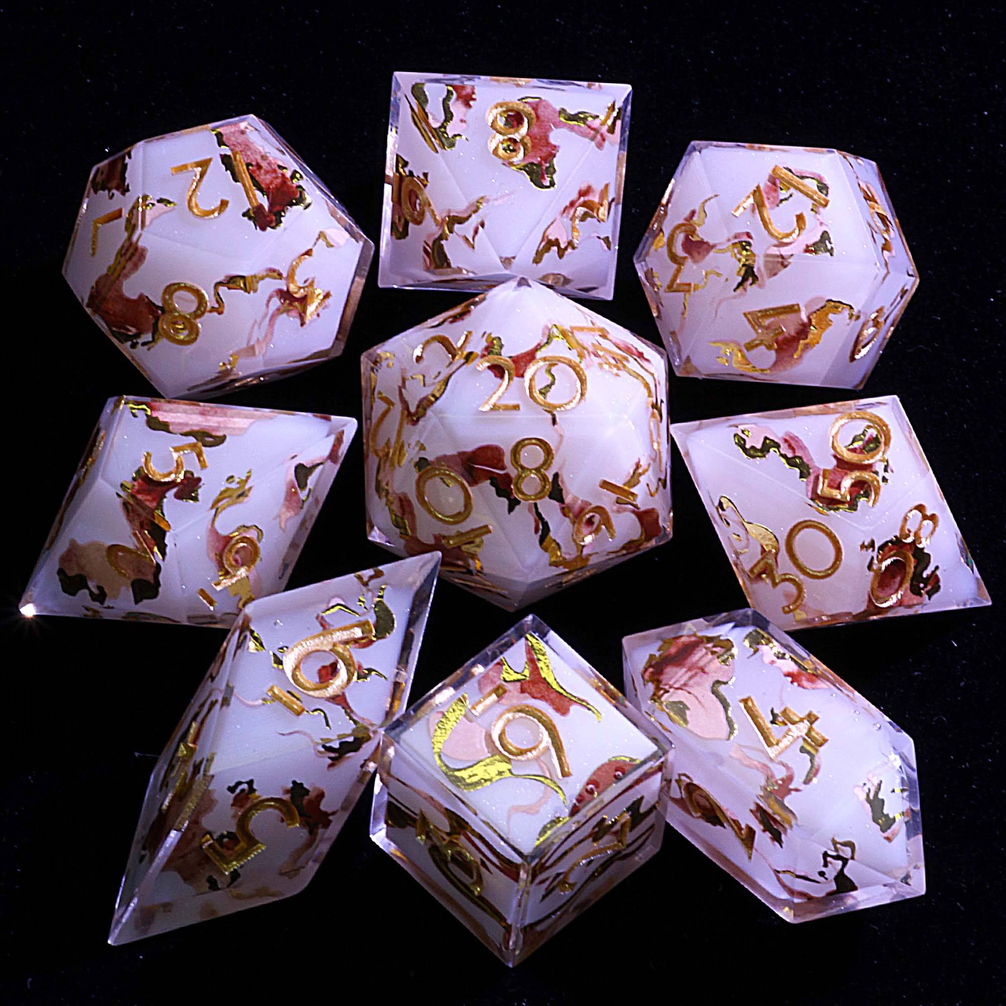 9 Polyhedral Resin DD Set of Dice Aureate Dust Oath