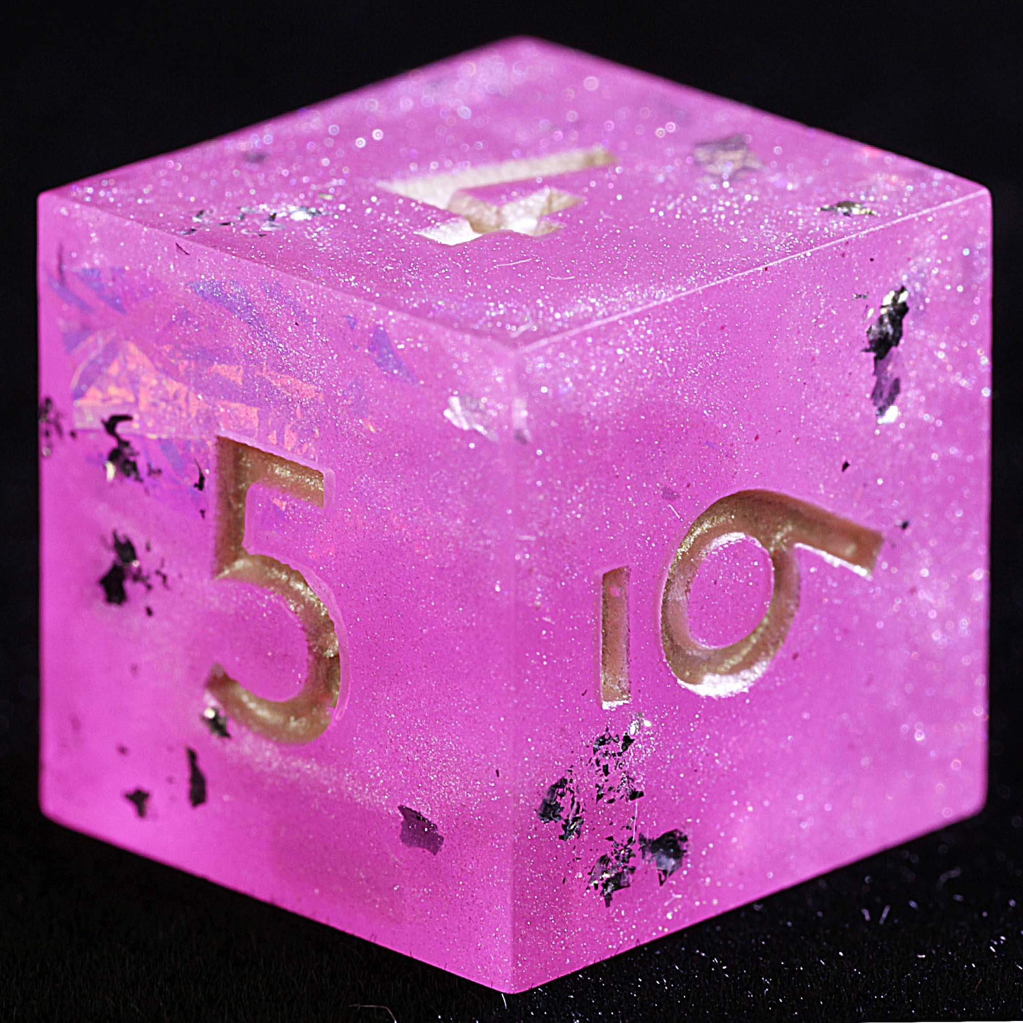 9 Polyhedral Resin DD Set of Dice Pink with Silver Foil - Image 3