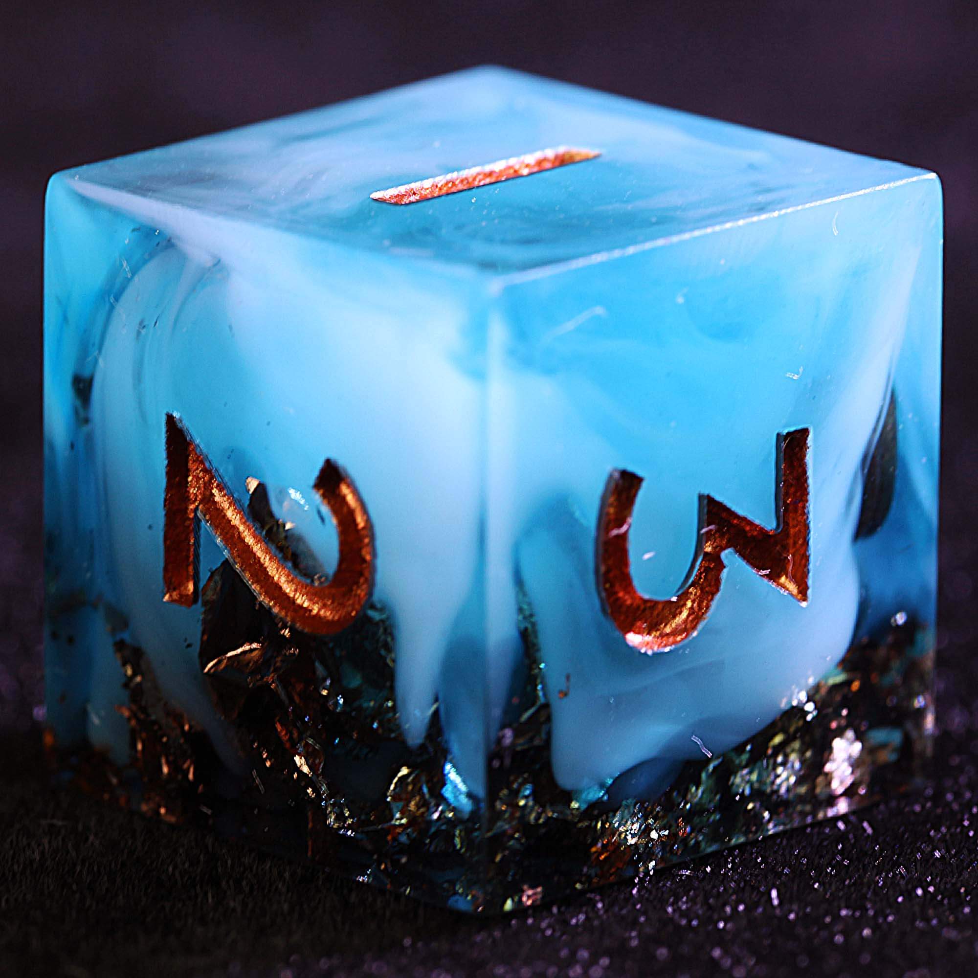 9 Polyhedral Resin Dice DD Set Gold Foil Blue Sky Cloud - Image 3