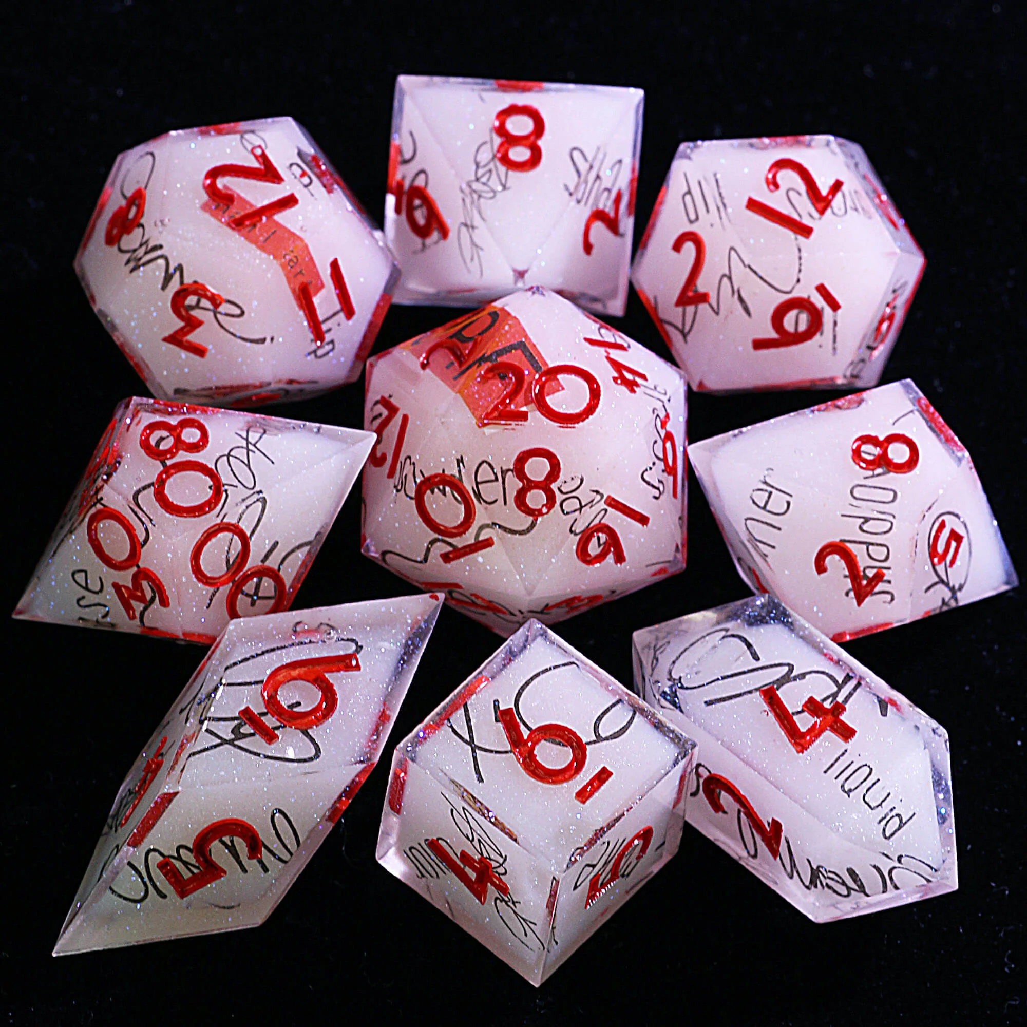 9 Polyhedral Resin DnD Sets Dice Parchment Sigil