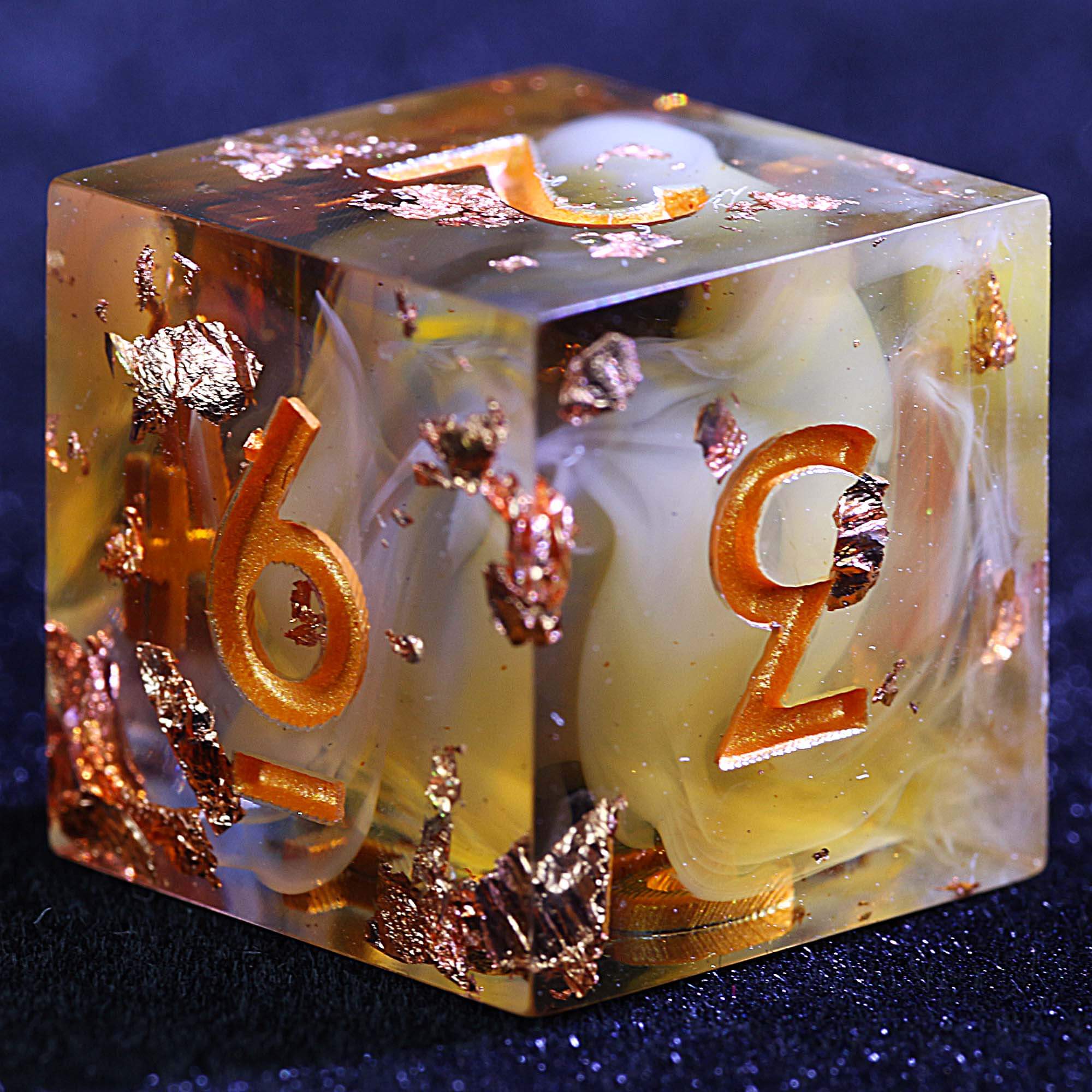 9 Polyhedral Resin Set D&D Dice Caramel Cloud with Gold Foil - Image 3