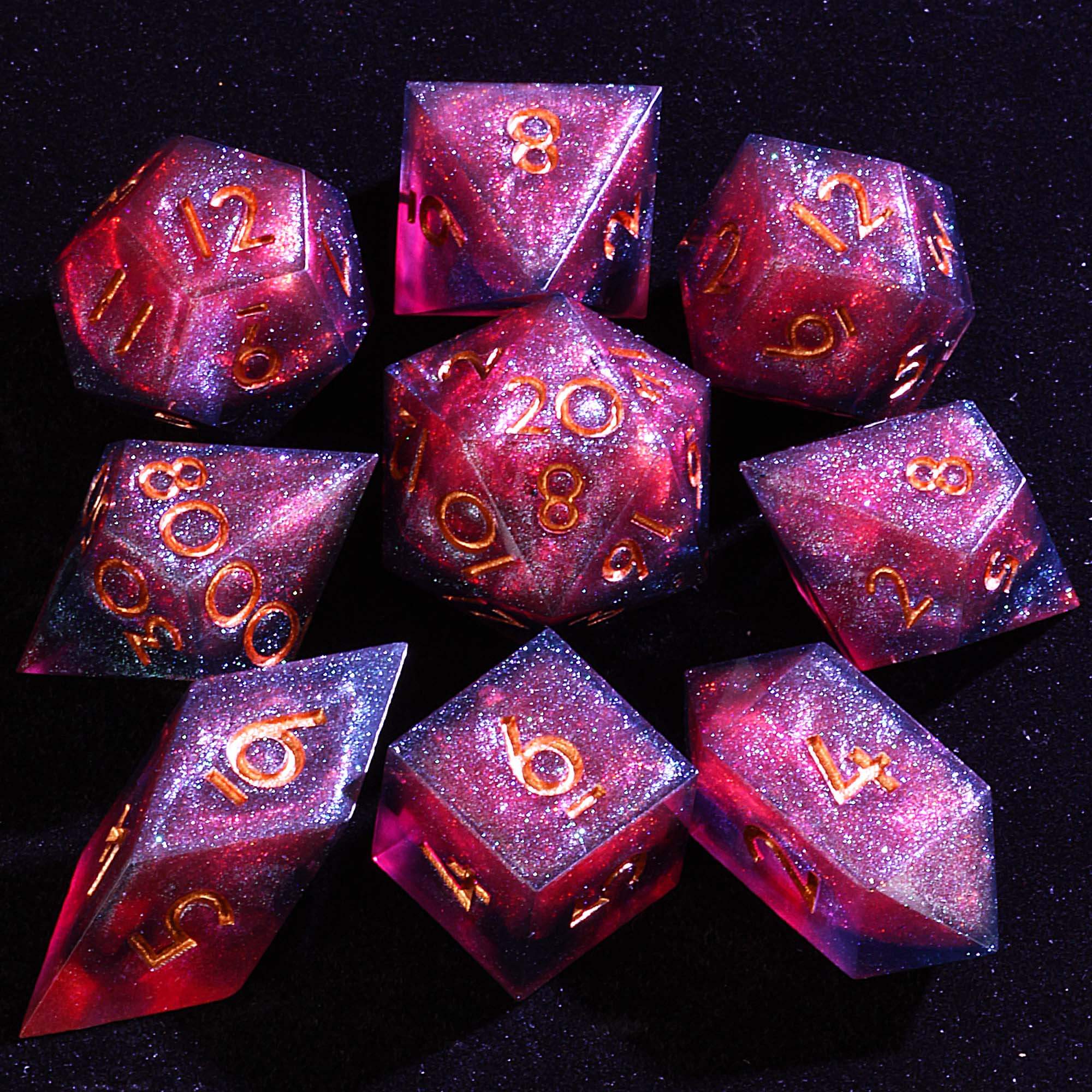 9 Polyhedral Resin Set Dice D and D Abyssal Aurora Blood Oath