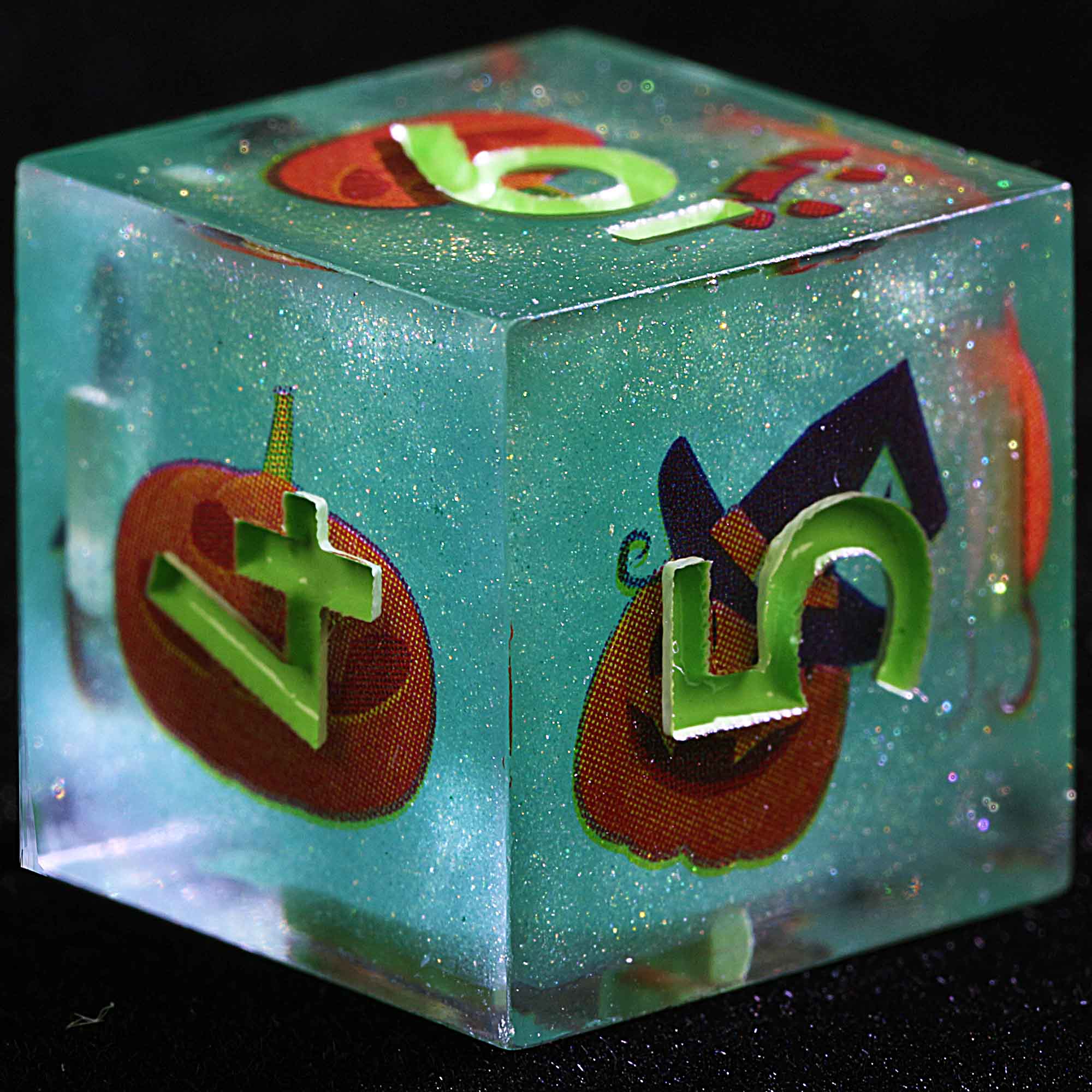 Halloween 9 Polyhedral Resin Set Dice D&D Grinning Gourd Glow - Image 3