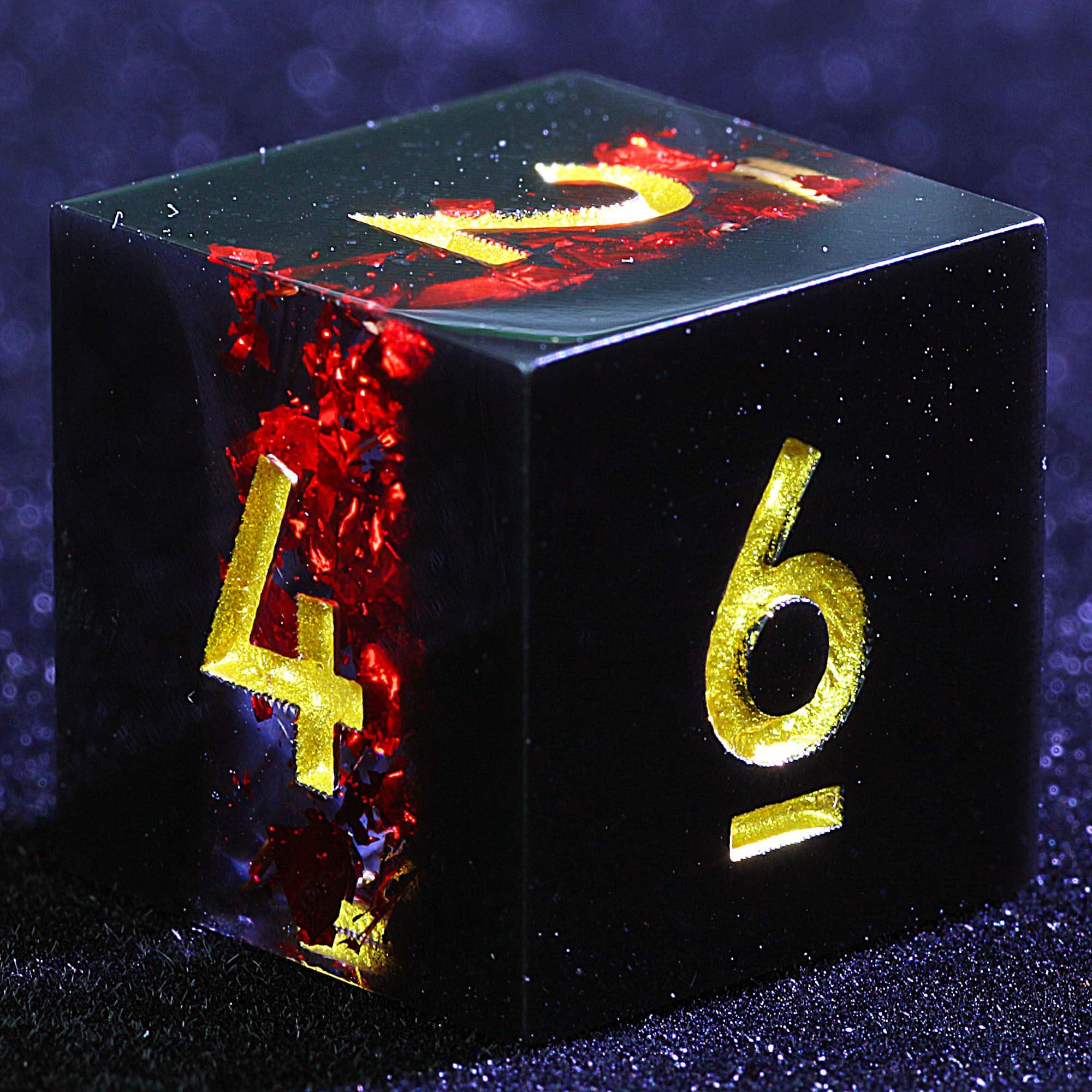 9 Polyhedral Resin Sets DnD Dice Red Gold Foil Layering - Image 3