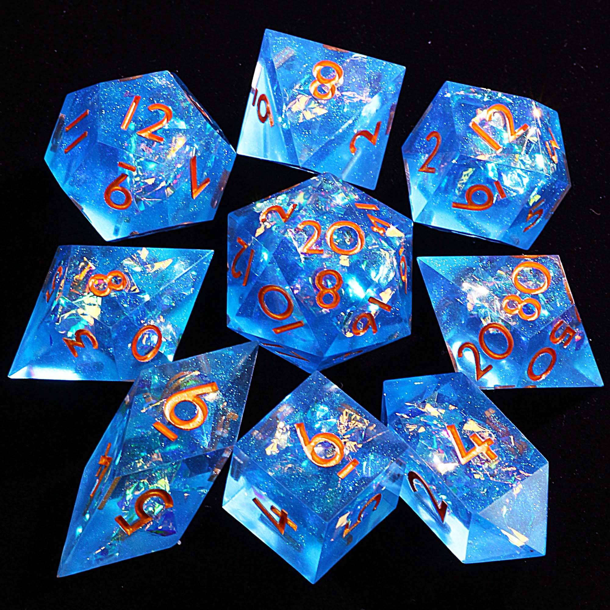 9 Polyhedral Resin Sets of D and D Dice Aurora Ripple Shimmer