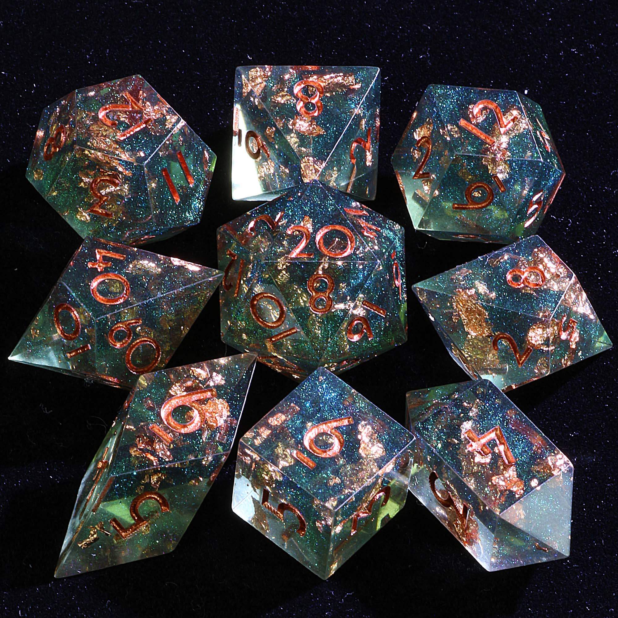 9 Polyhedral Sets DnD Dice Golden Verdant