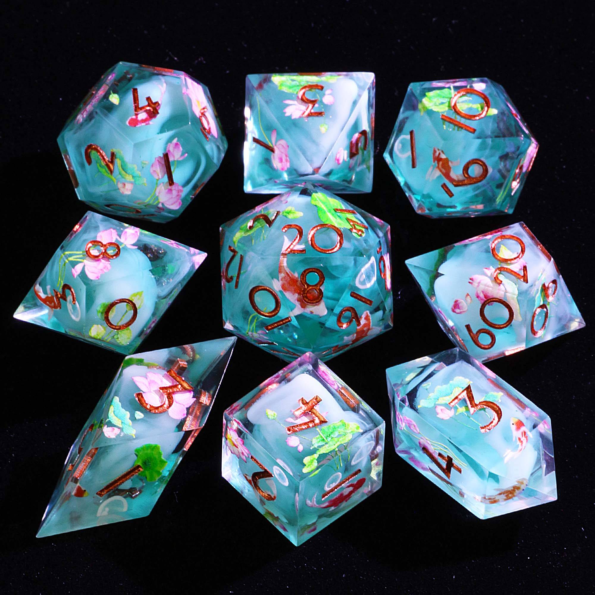 9 Polyhedral Sets of D&D Dice Jade Abyss Oath