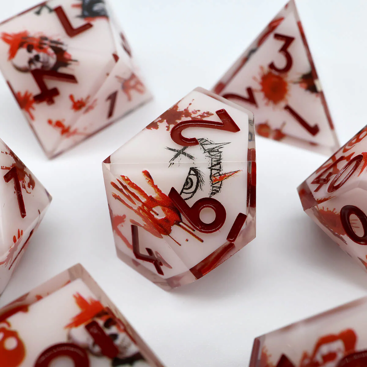 Blood Handprint 7-Piece DND Dice Set Sharp Edge Layered - Image 2