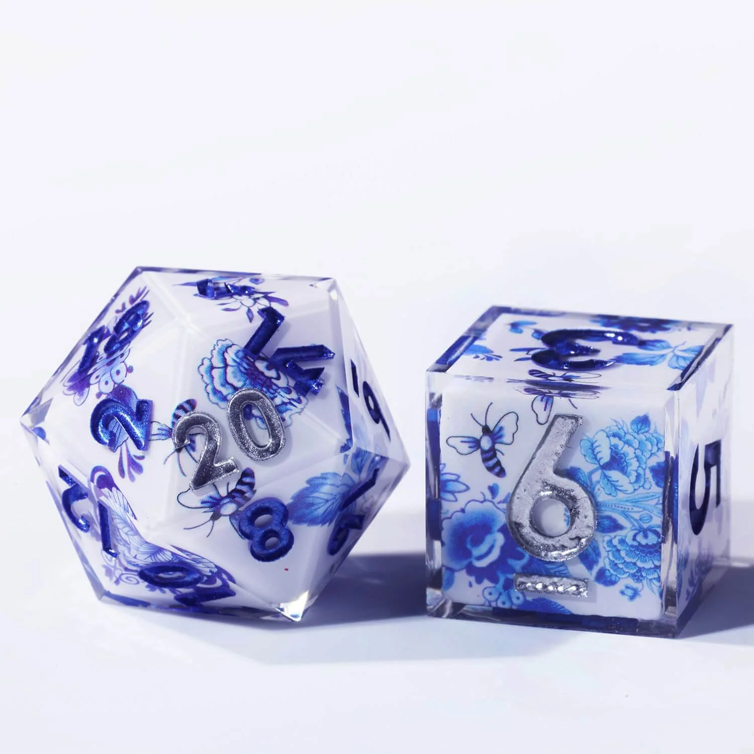 Blue and White Porcelain Sharp Edge Resin Polyhedral 7-Piece D&D Dice Set - Image 11