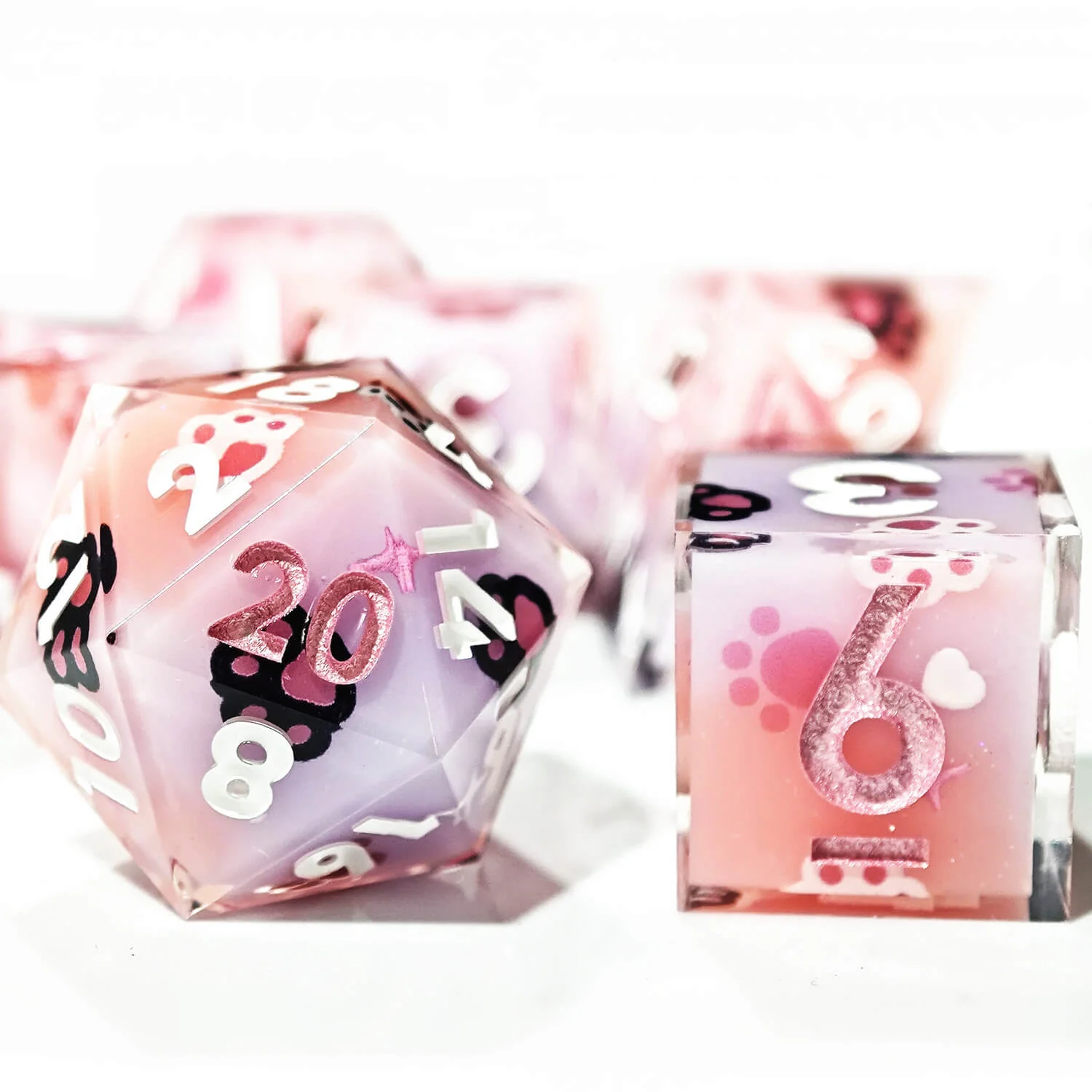 Cat's Paw Layered Handmade Polyhedral Resin DnD Dice Set - Image 7