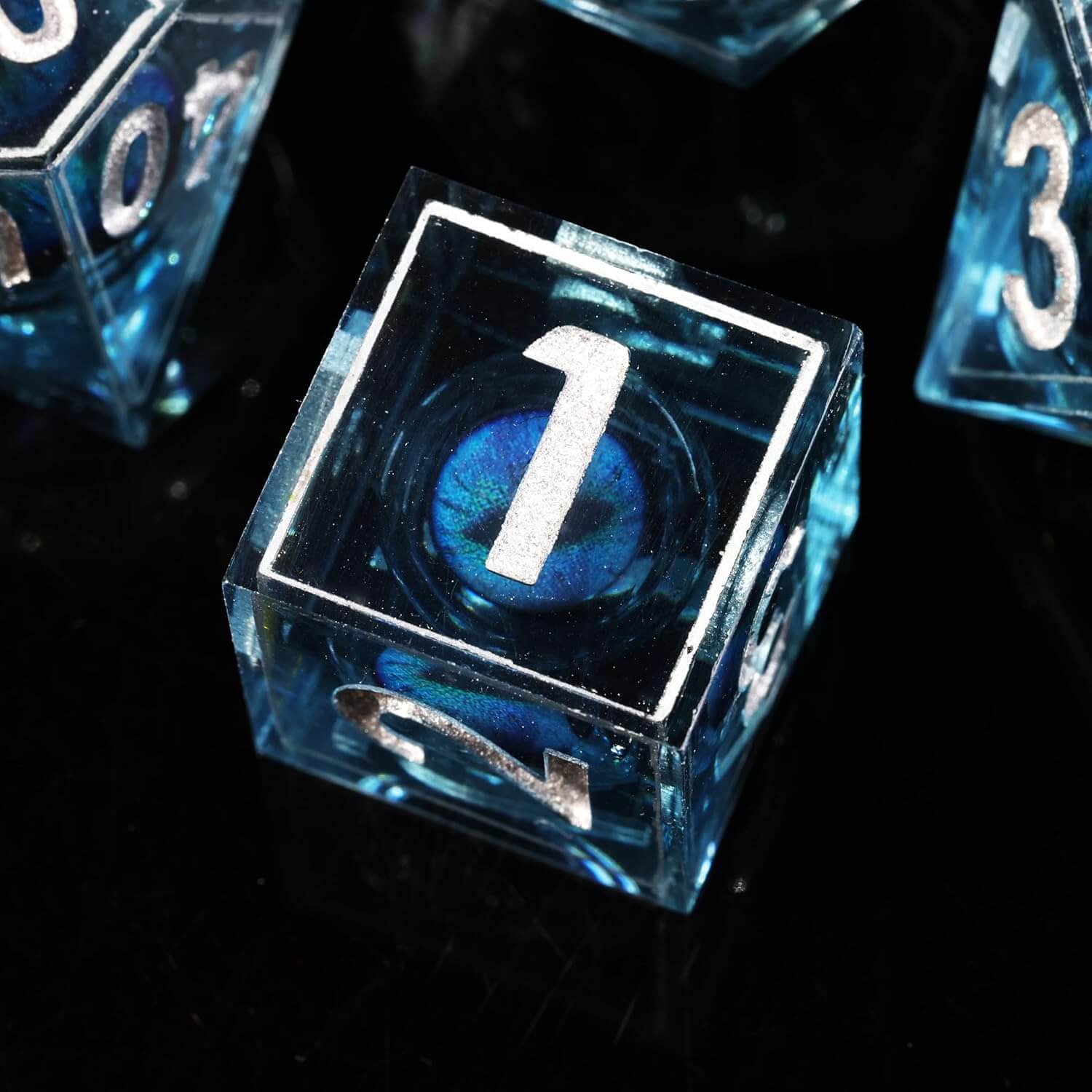 D&D 7-Piece Sharp Edge Blue Dragon Eye Polyhedral Resin Dice Set - Image 4