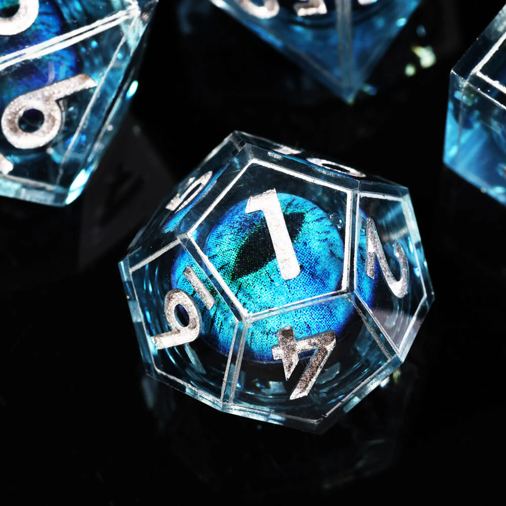 D&D 7-Piece Sharp Edge Blue Dragon Eye Polyhedral Resin Dice Set - Image 5