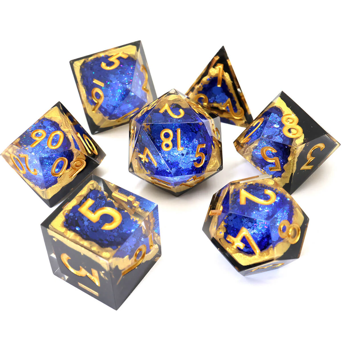 DND 7-Piece Sharp Edge Blue Geode Dice Set