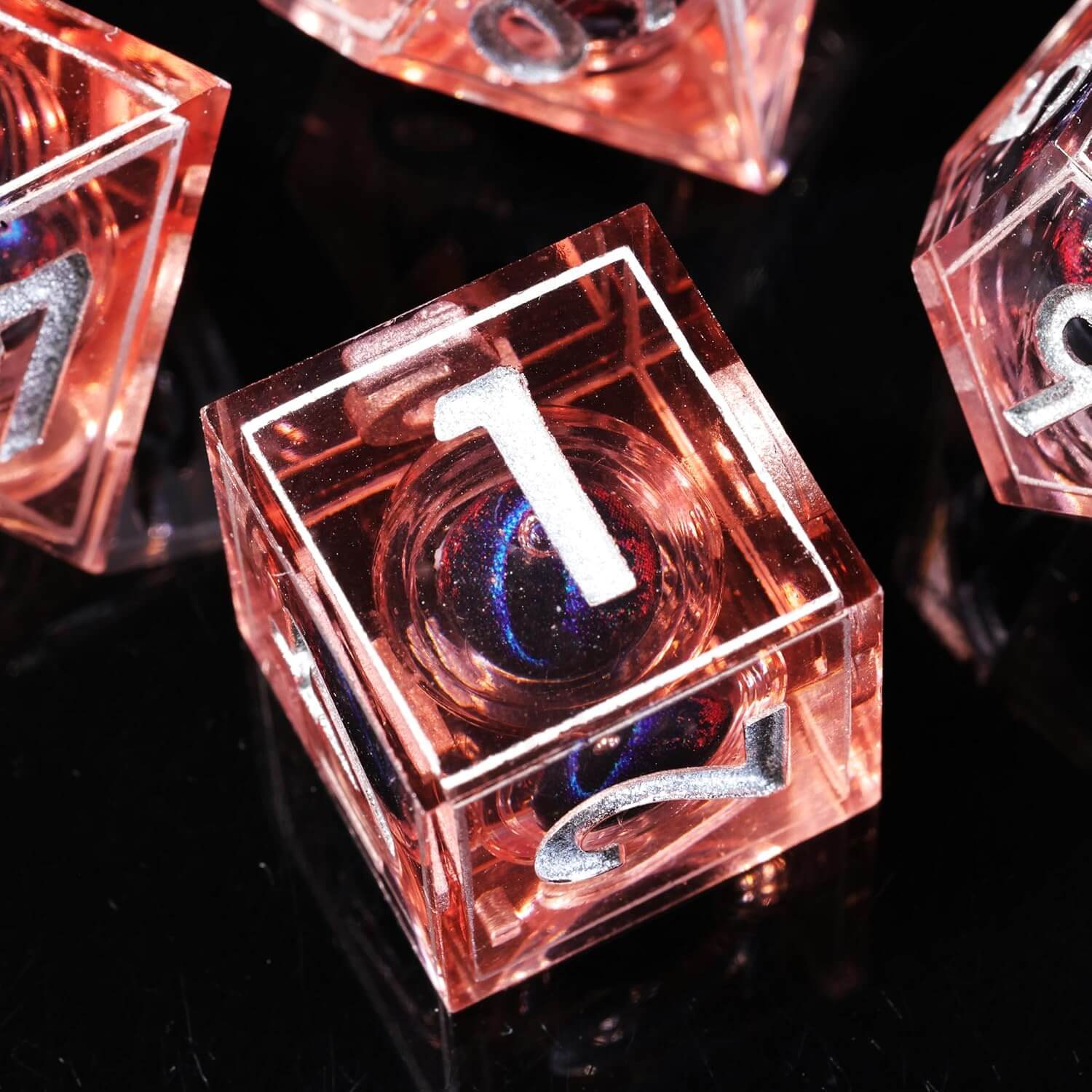 D&D 7-Piece Sharp Edge Fire Blue Dragon Eye Polyhedral Resin Dice Set - Image 4
