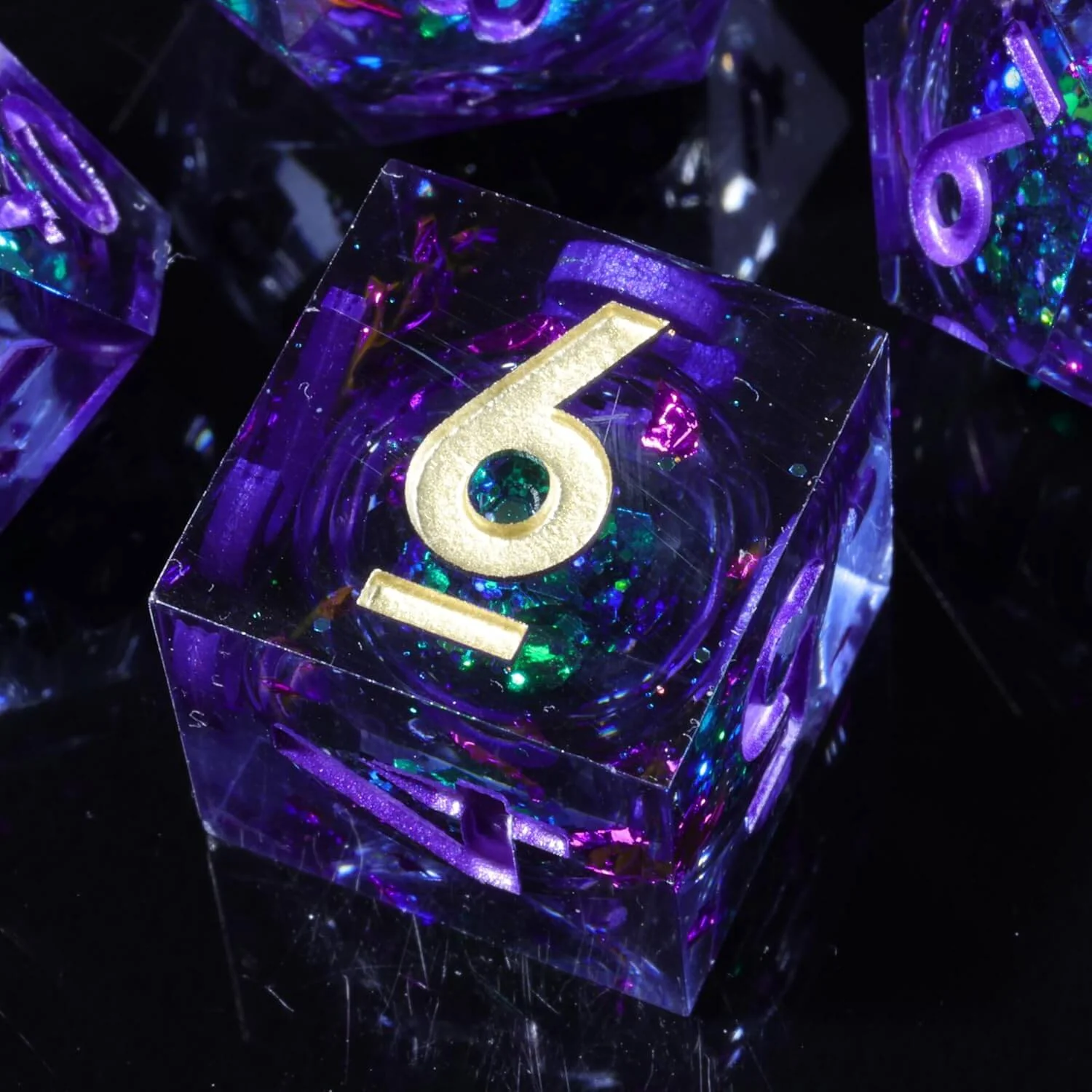D&D 7-Piece Sharp Edge Liquid Core Amethyst Polyhedral Resin Dice Set - Image 5