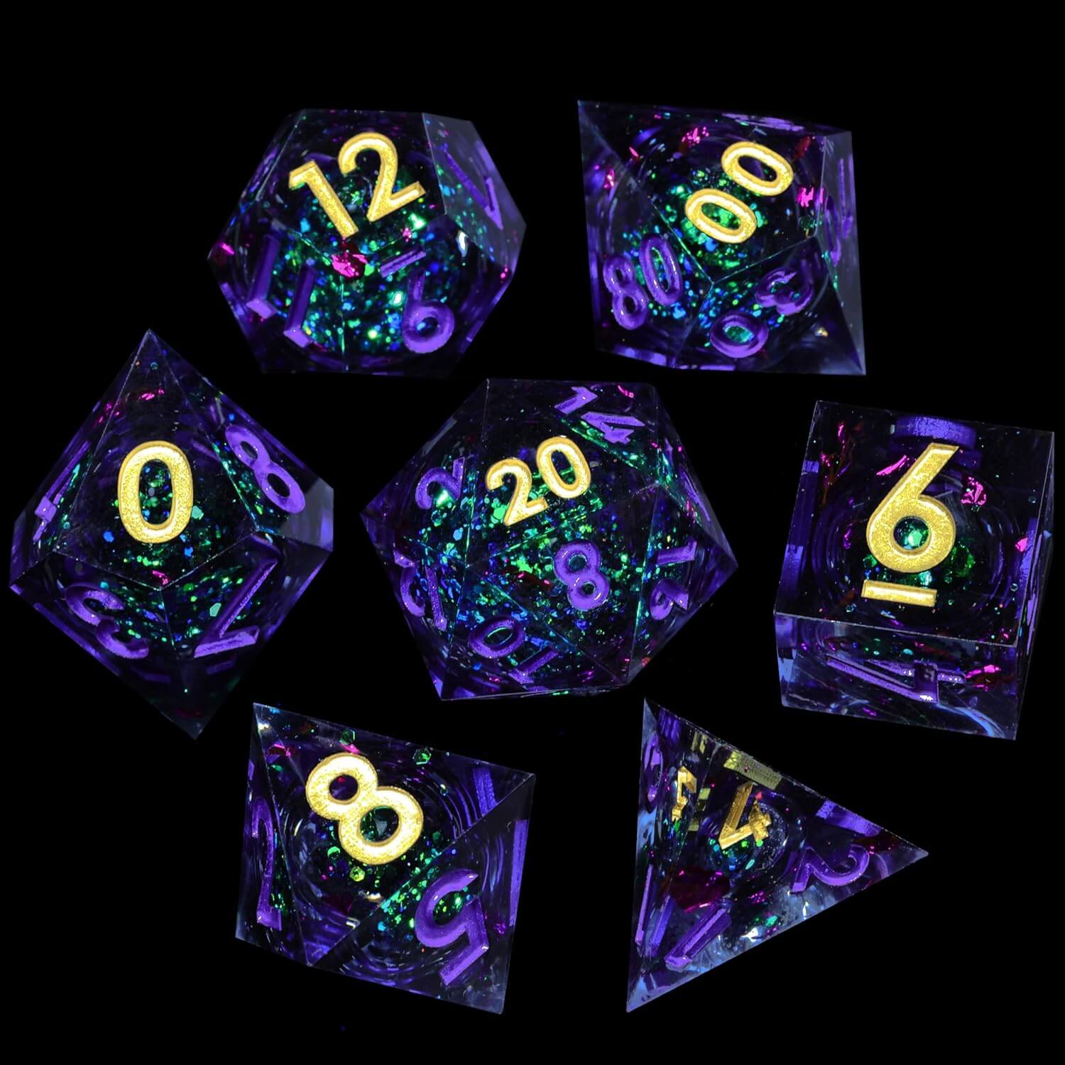 D&D 7-Piece Sharp Edge Liquid Core Amethyst Polyhedral Resin Dice Set - Image 6