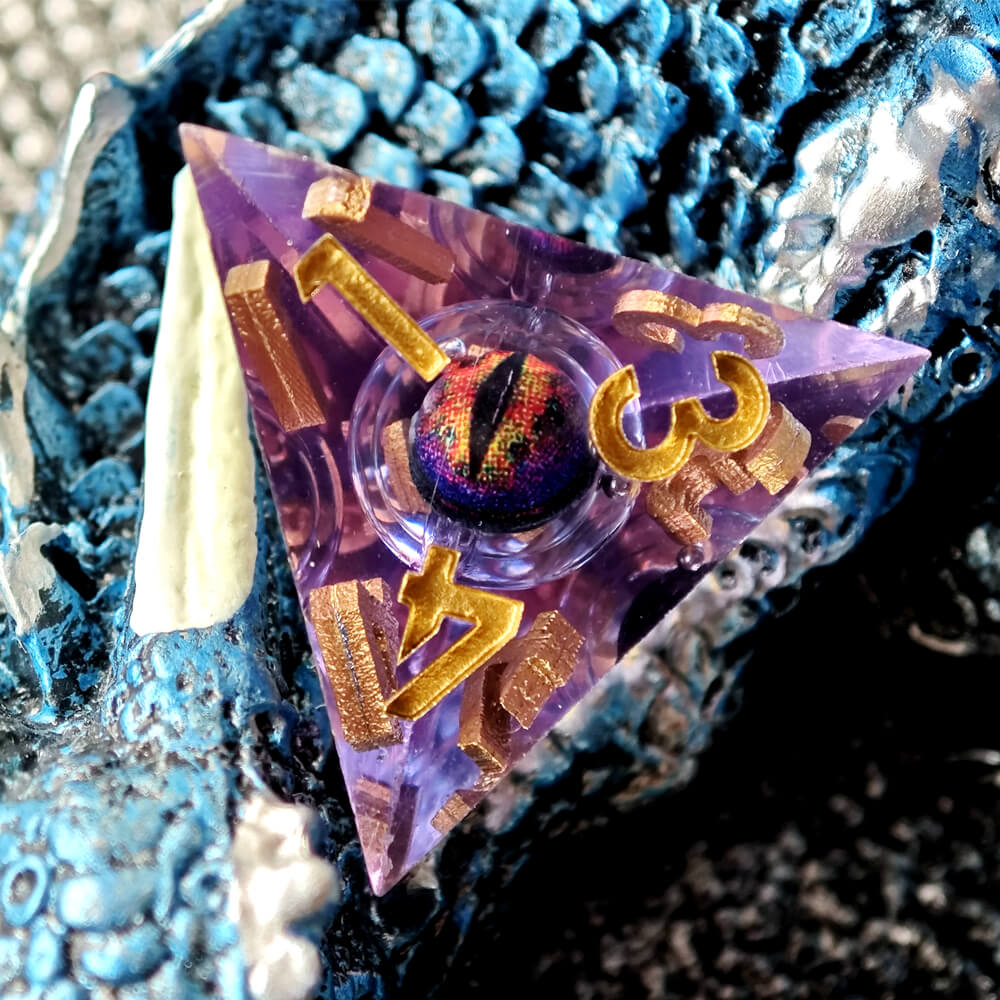D&D 7-Piece Purple Liquid Core Dragon Eye Polyhedral Resin Dice Set - Image 9