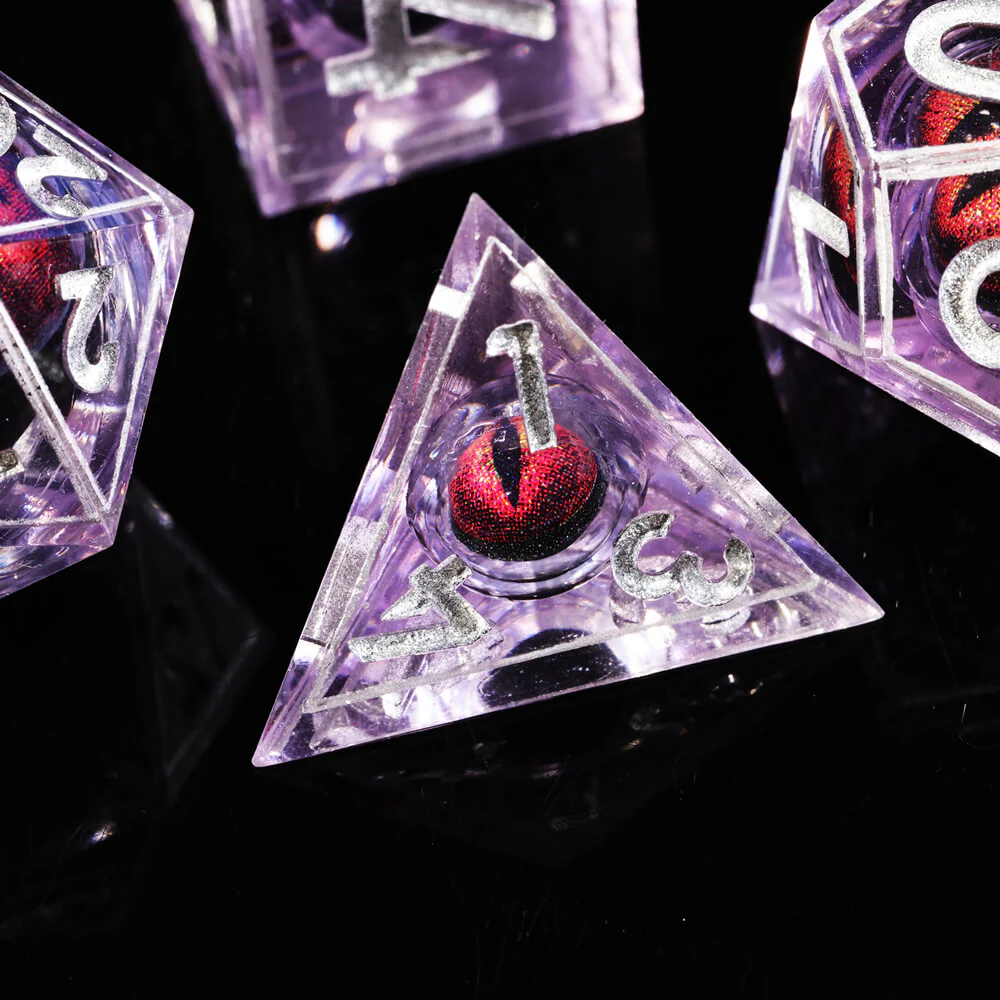 D&D 7-Piece Sharp Edge Red Dragon Eye Polyhedral Resin Dice Set - Image 5