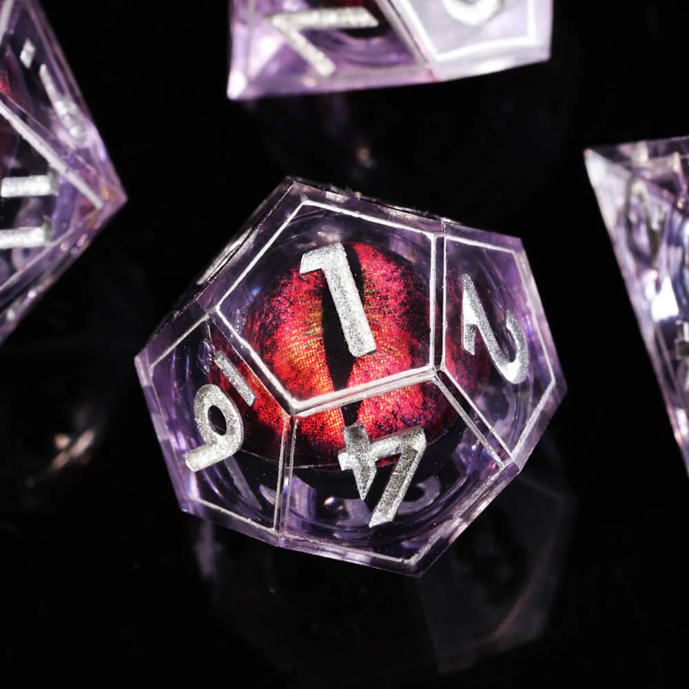 D&D 7-Piece Sharp Edge Red Dragon Eye Polyhedral Resin Dice Set - Image 7