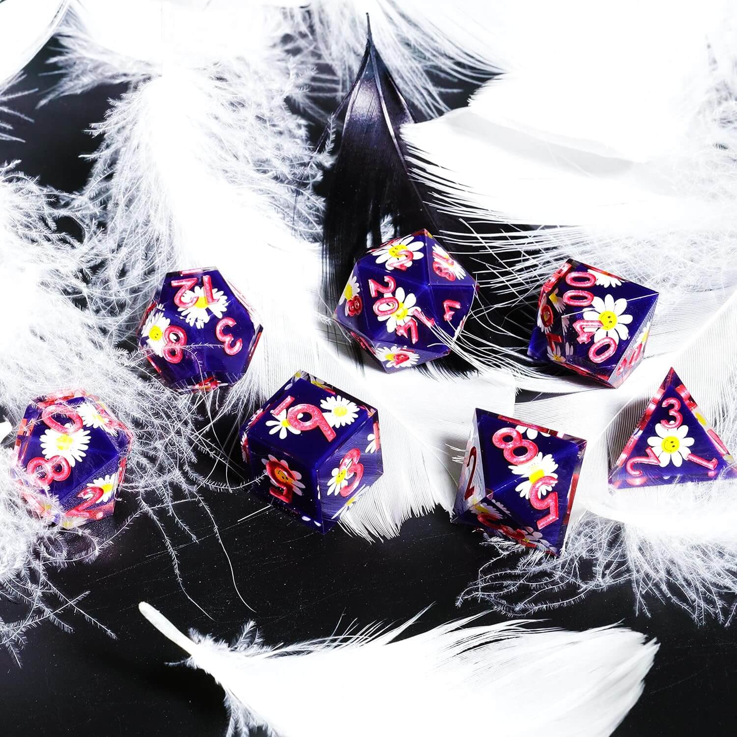 D&D 7-Piece Sharp Edge Smiling Daisy Polyhedral Resin Dice Set - Image 5