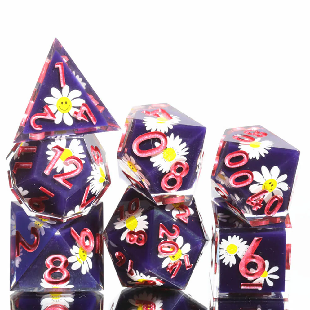 D&D 7-Piece Sharp Edge Smiling Daisy Polyhedral Resin Dice Set - Image 8