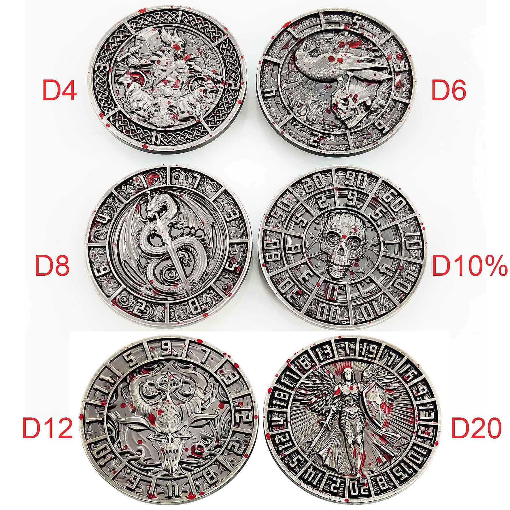 Dragon Angel Skull 7 in 1 Cube 6-sided Rotating DND Metal Dice - Image 3