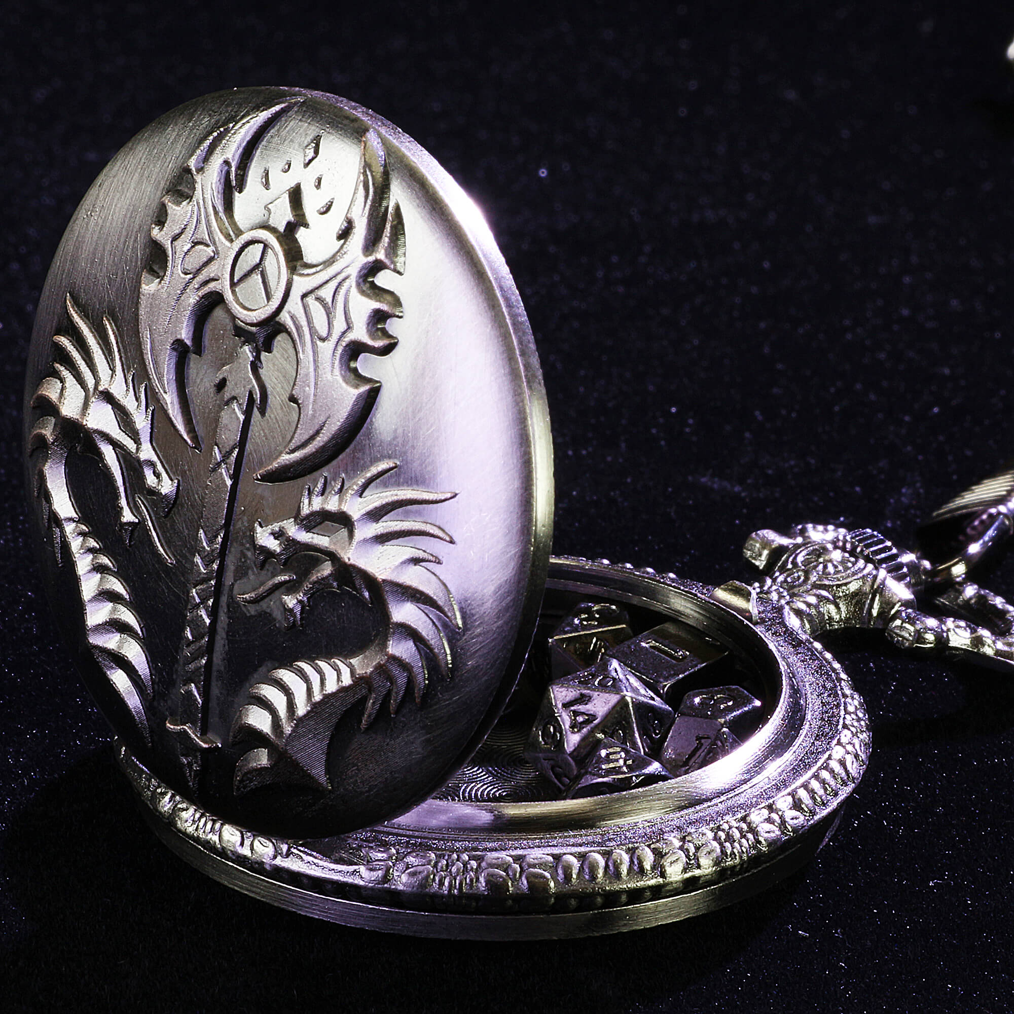 Dragon Axe Mini Polyhedral Metal D&D Dice Sets with Pocket Watch Shell Case - Image 2