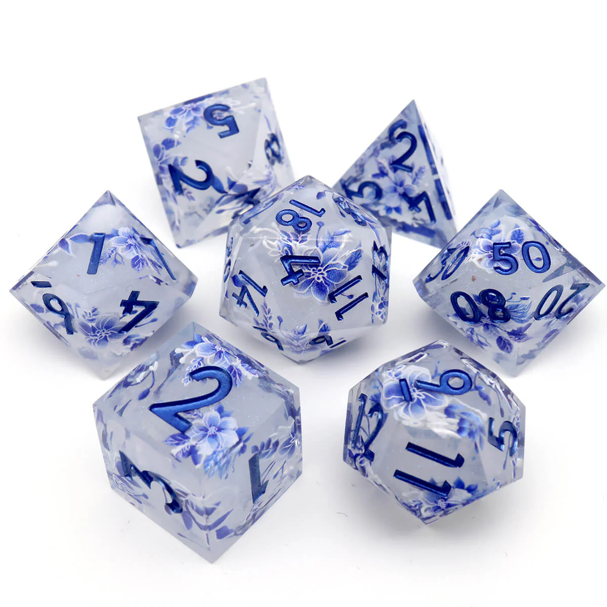 Flower Layered 7-Piece Sharp Edge DND Dice Set