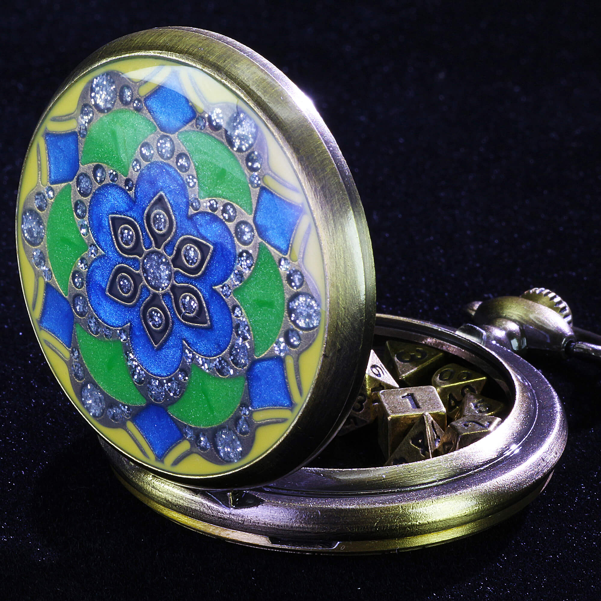 Flower Mini Polyhedral Metal Dice Sets DnD with Pocket Watch Shell Case - Image 2