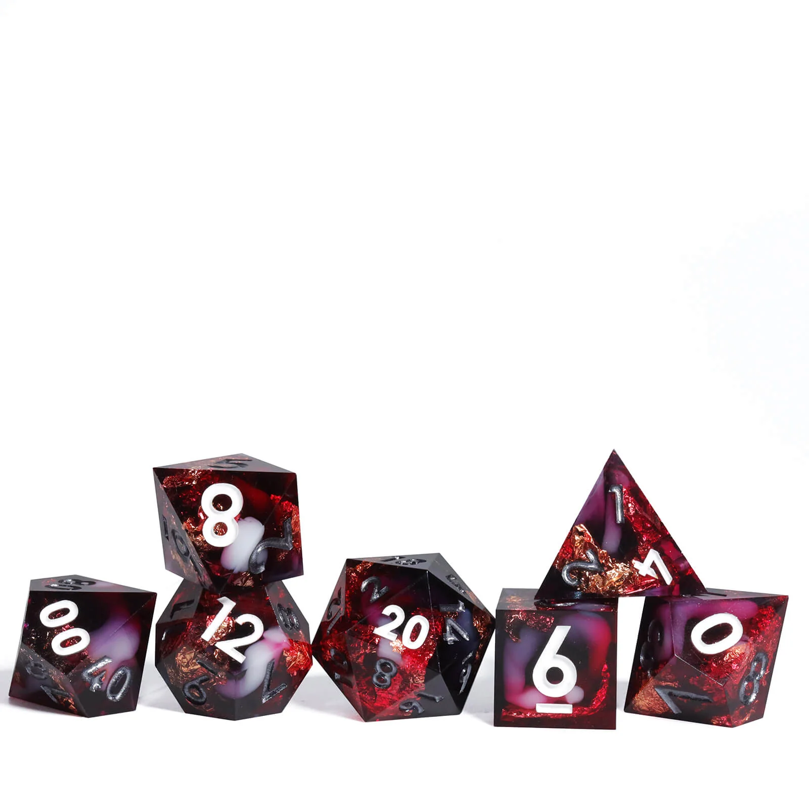 Gaming Resin 7 Sharp Edge Polyhedral D and D Set Dice - Bloody Rose - Image 5