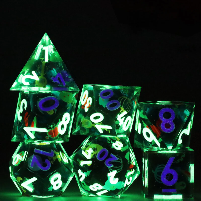 Gaming Resin 7 Sharp Edge Polyhedral D and D Set Dice - Little Monster - Image 5