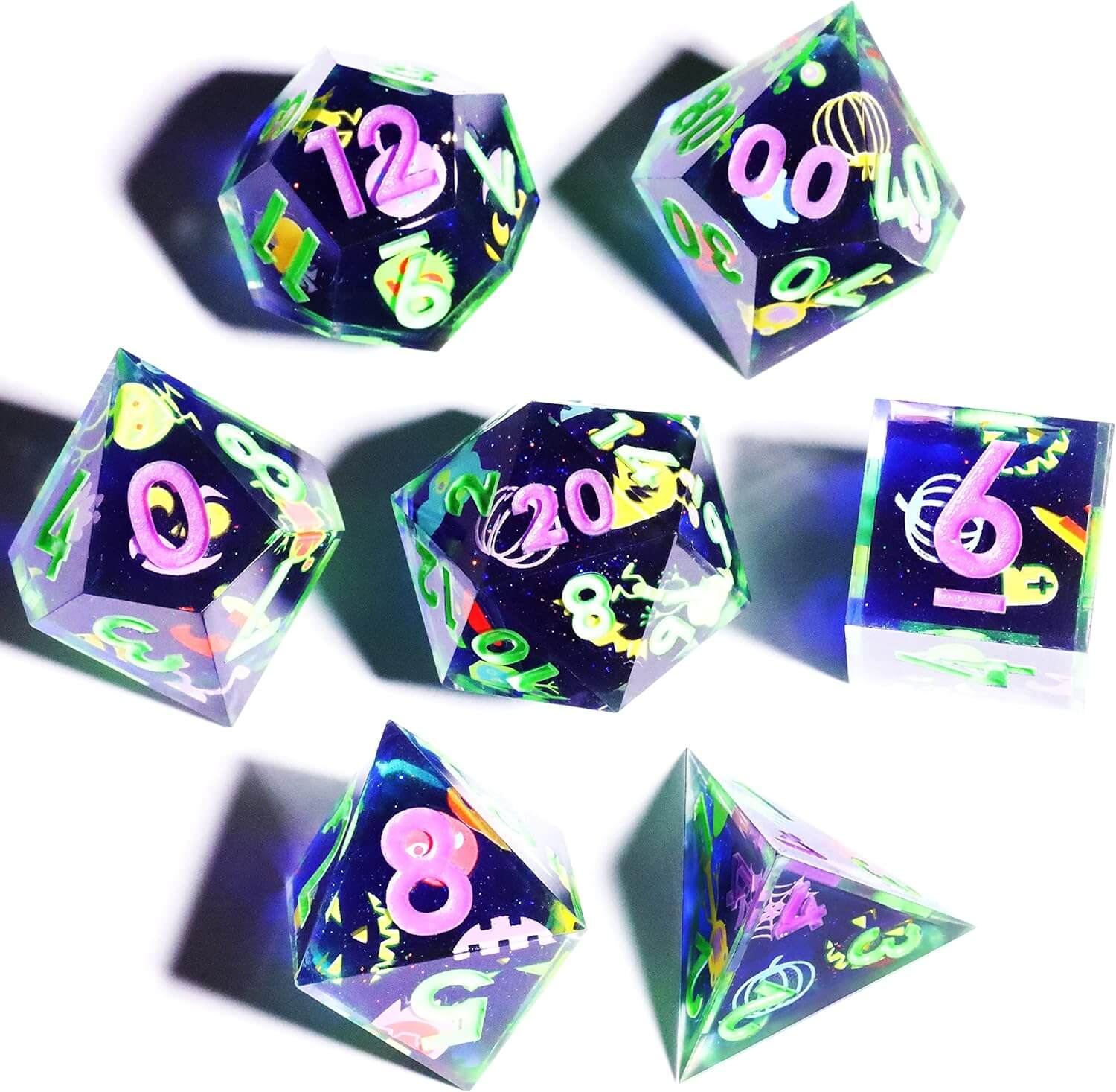 Gaming Resin 7 Sharp Edge Polyhedral D and D Set Dice - Little Monster - Image 6